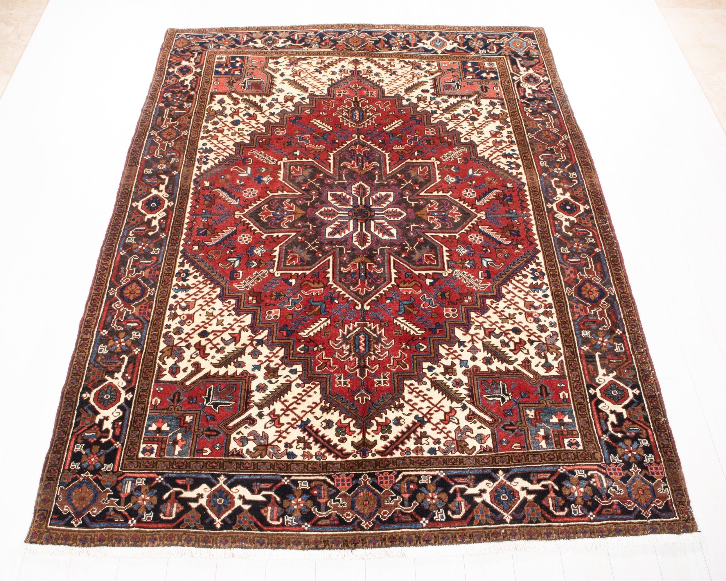 Hand-Knotted Vintage Wool Large Area Rug – 9' x 6' 9" (273 x 207 cm) - Yasi & Fara