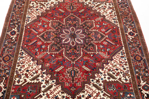 9' x 6' 9" Excellent Hand-Knotted Vintage Red Geometric Tribal Area Rug - Yasi & Fara 