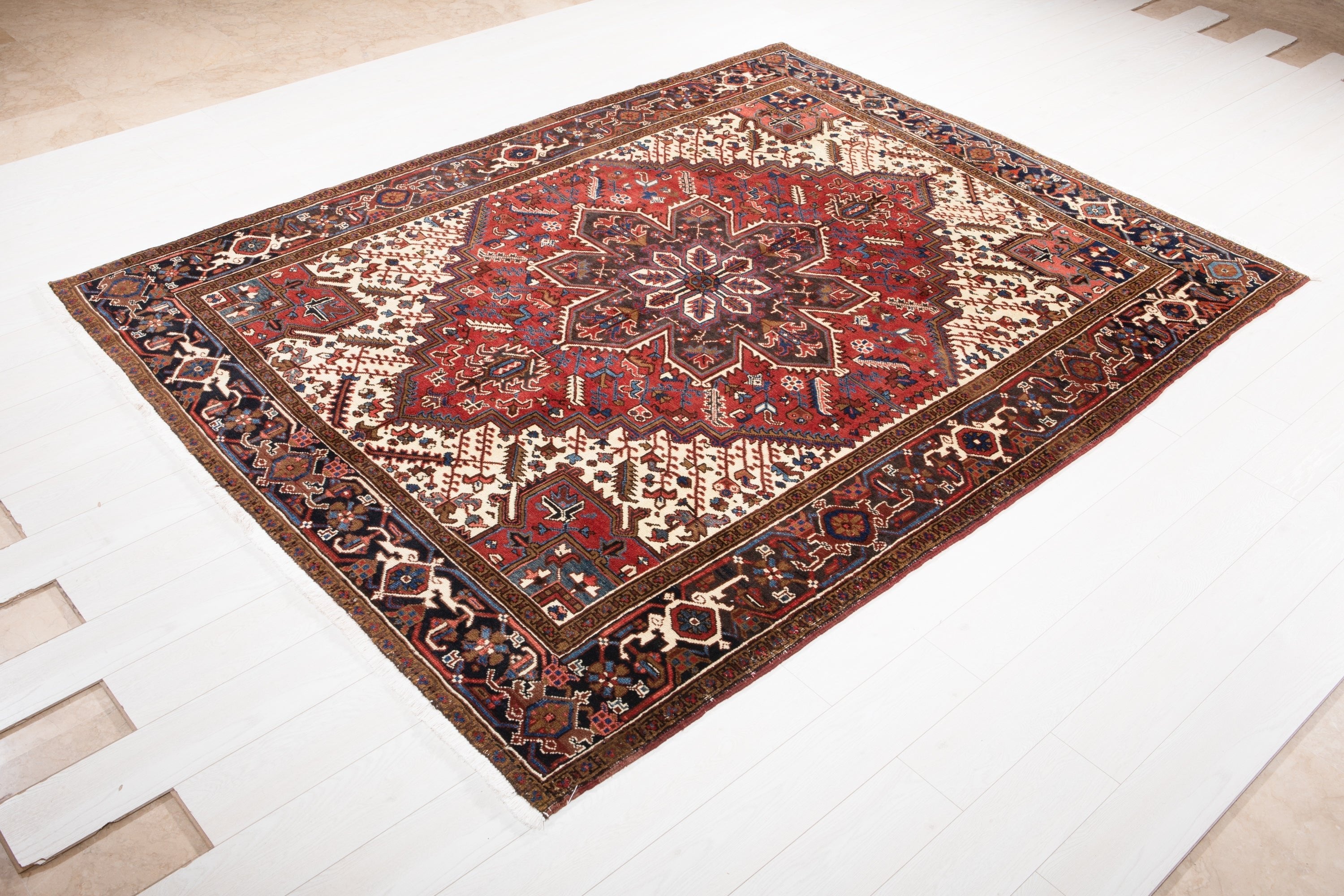Hand-Knotted Vintage Wool Large Area Rug – 9' x 6' 9" (273 x 207 cm) - Yasi & Fara