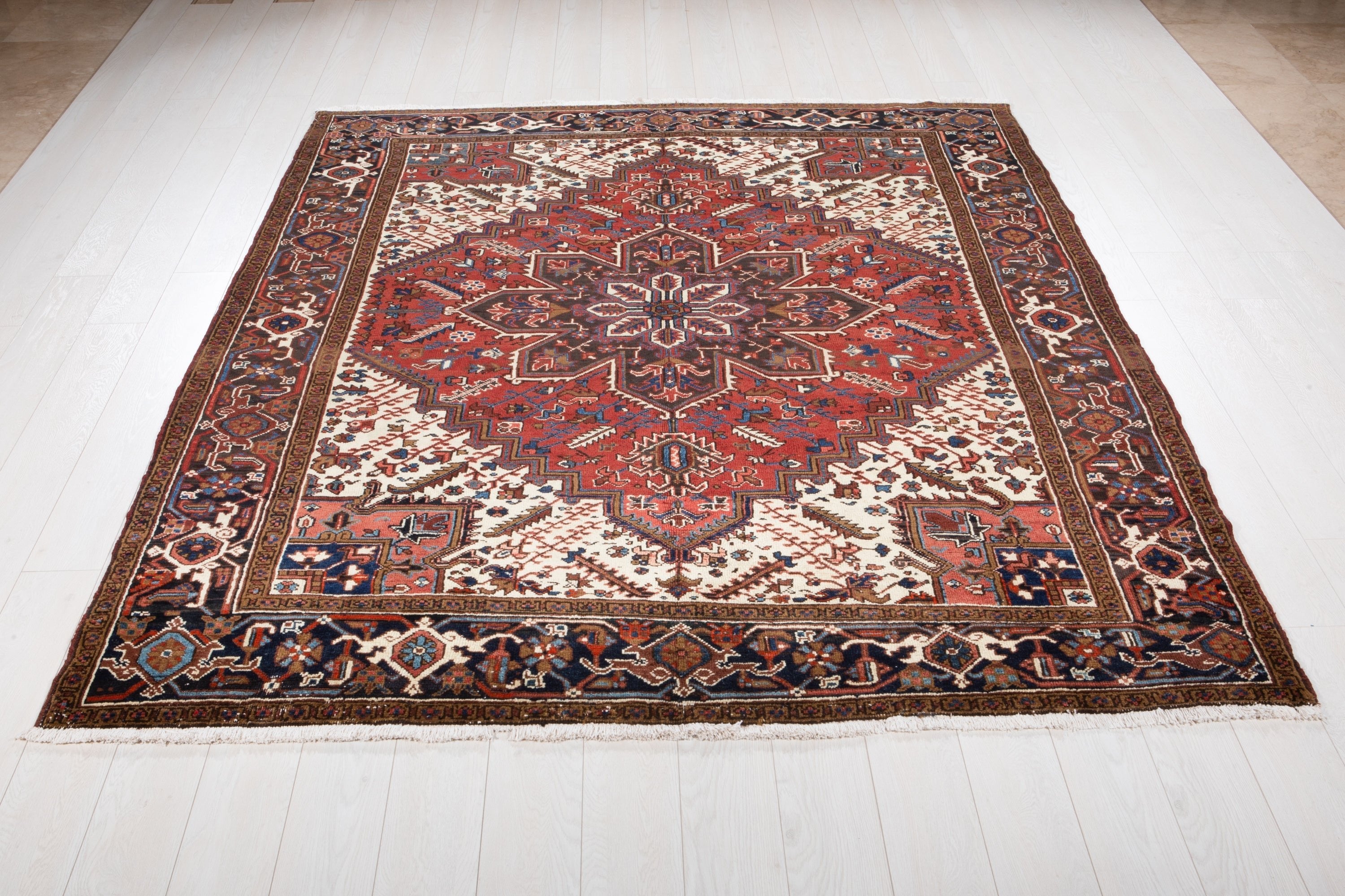 Hand-Knotted Vintage Wool Large Area Rug – 9' x 6' 9" (273 x 207 cm) - Yasi & Fara