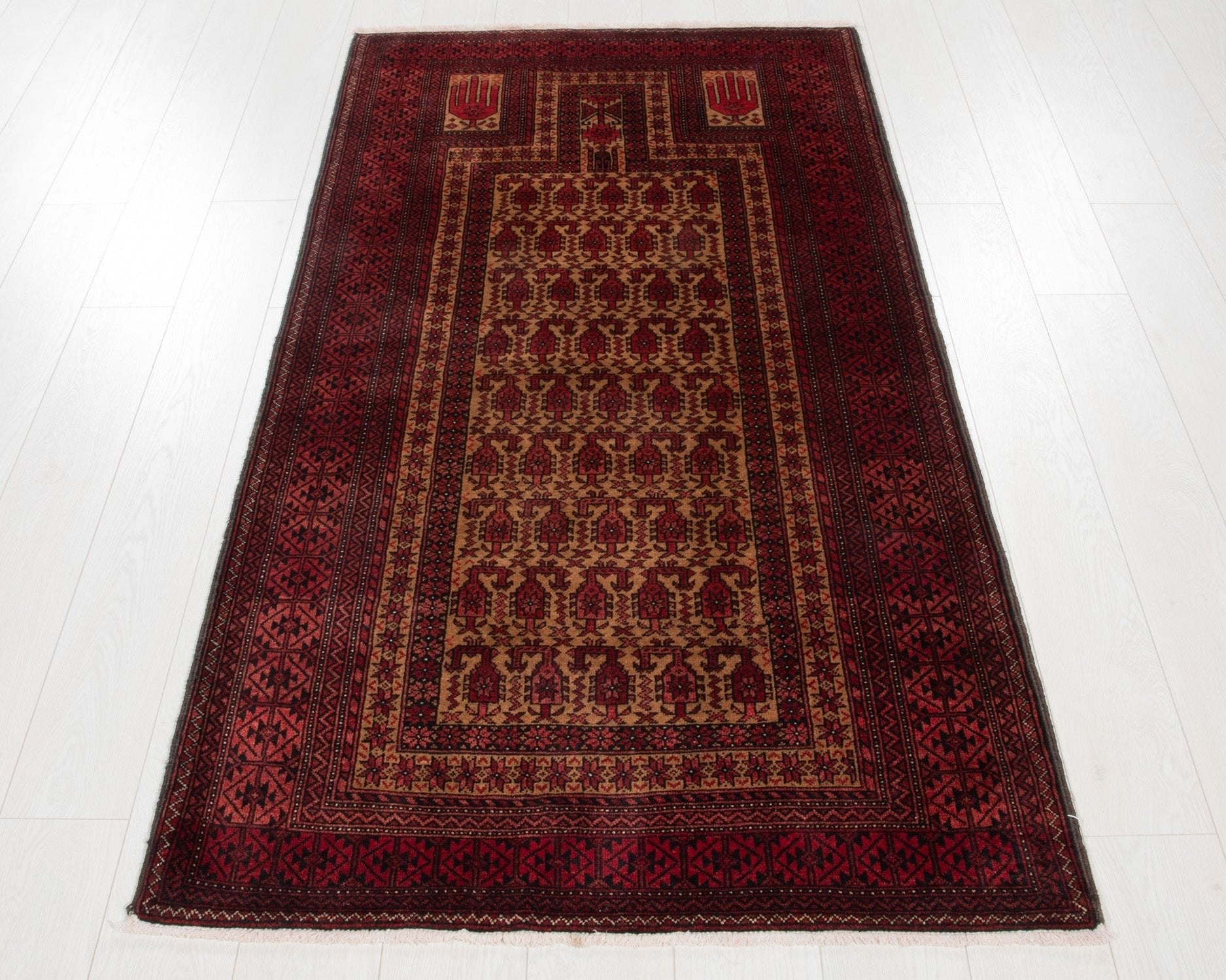Hand-Knotted Vintage Prayer Wool Area Rug – 6' 4" x 3' 2" (194 x 97 cm) - Yasi & Fara