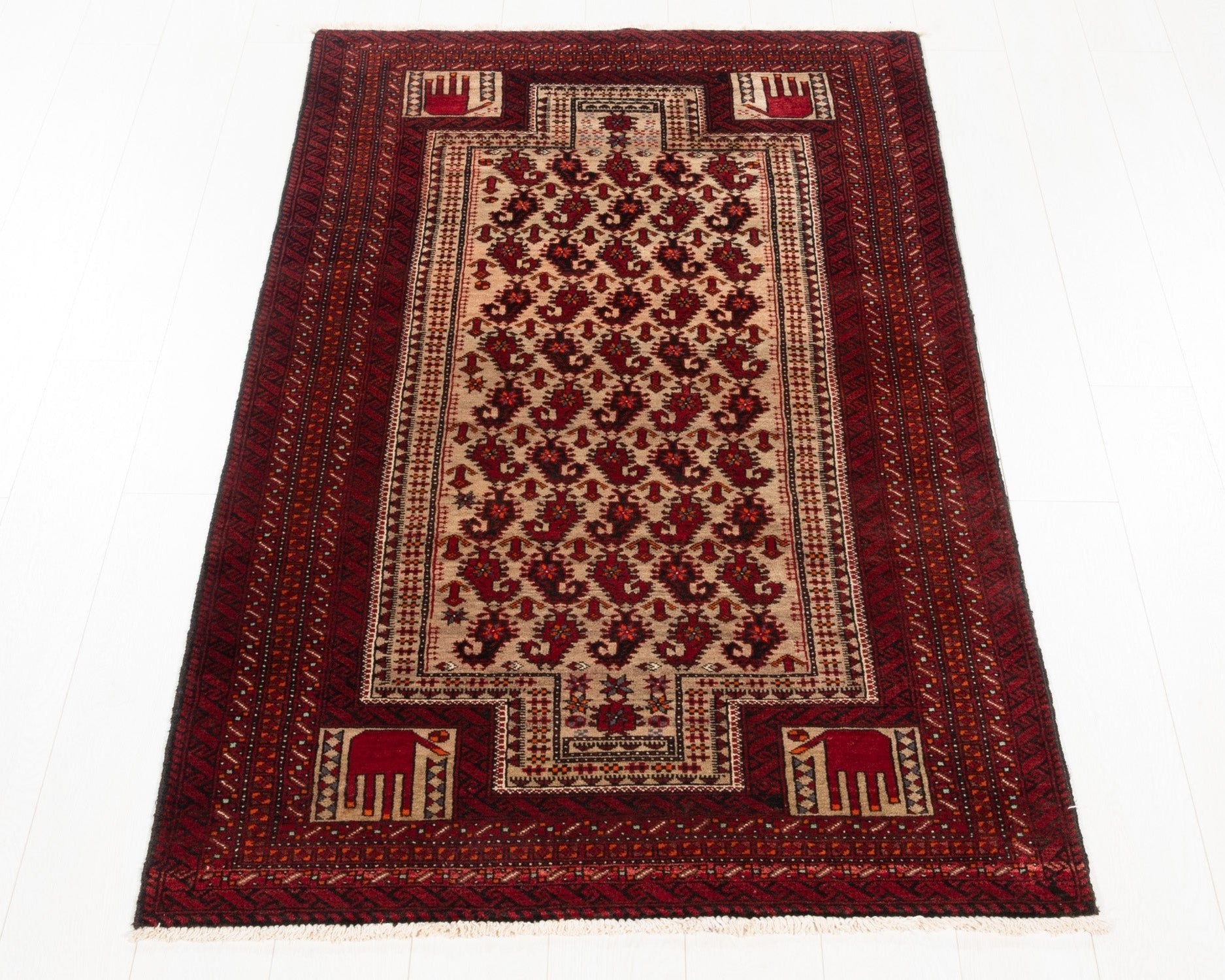 Hand-Knotted Vintage Prayer Wool Area Rug – 6' 6" x 3' 5" (197 x 104 cm) - Yasi & Fara