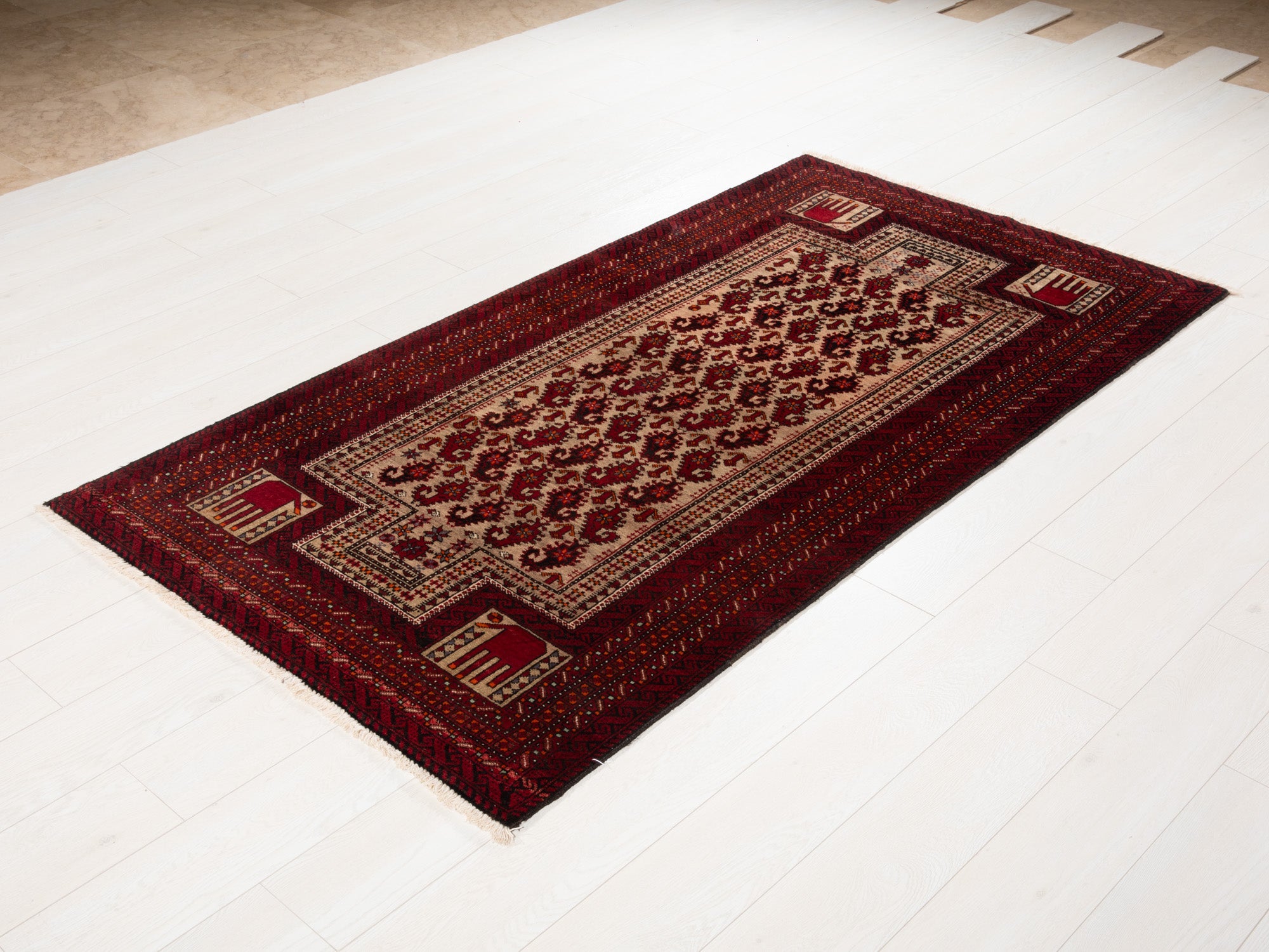 Hand-Knotted Vintage Prayer Wool Area Rug – 6' 6" x 3' 5" (197 x 104 cm) - Yasi & Fara