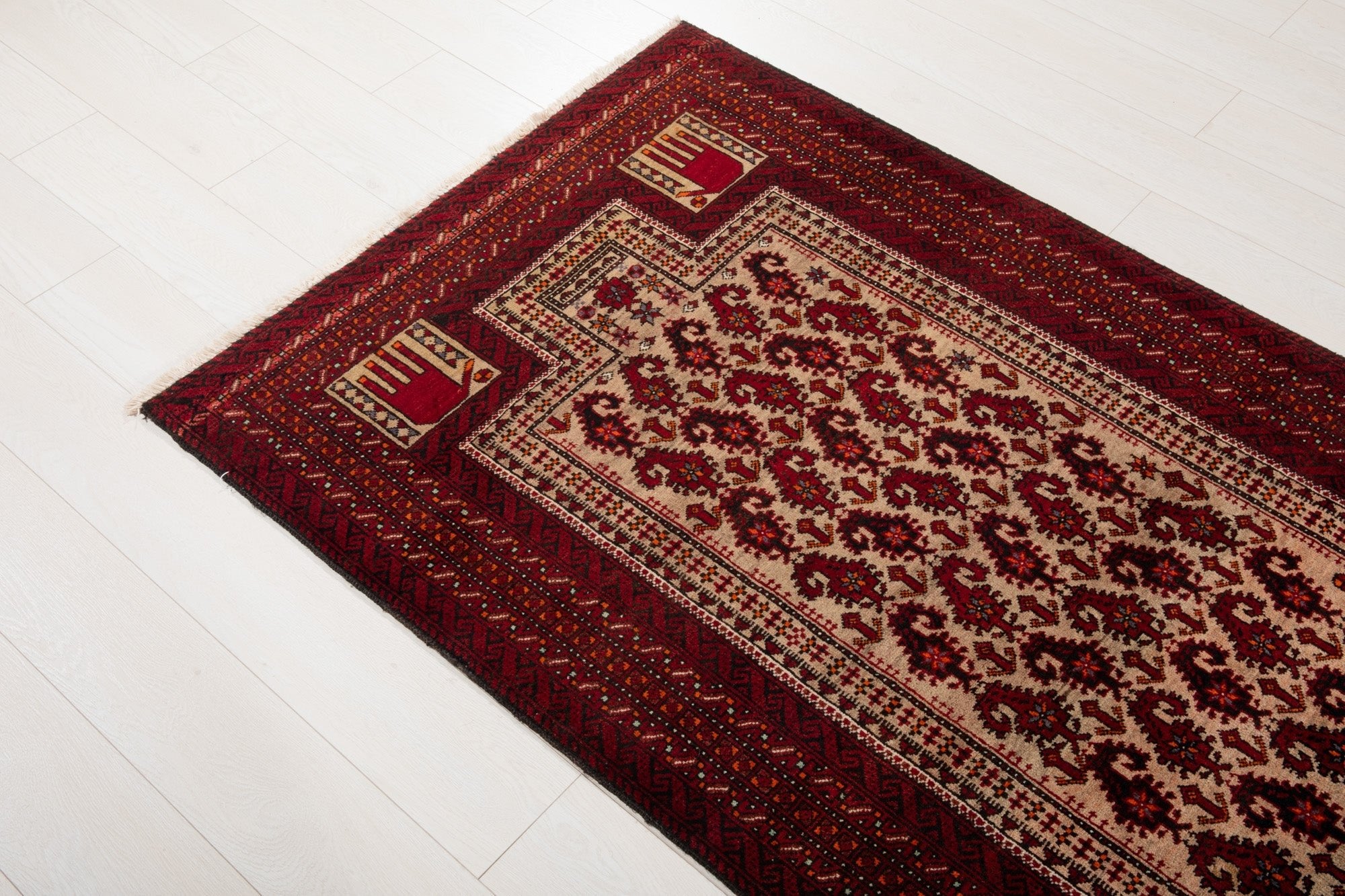 Hand-Knotted Vintage Prayer Wool Area Rug – 6' 6" x 3' 5" (197 x 104 cm) - Yasi & Fara