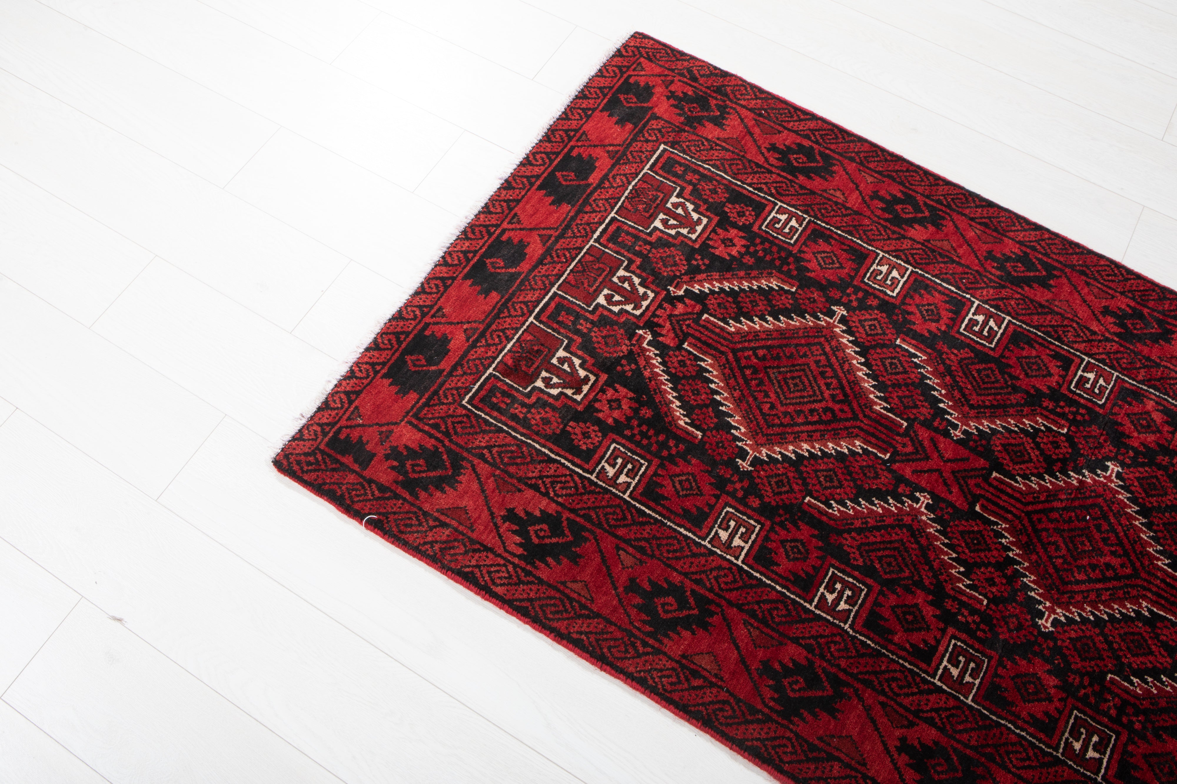 Fine Vintage Baluch Wool Rug, Red & Black, 3x6 – 6' 0" x 3' 1" (182 x 94 cm)