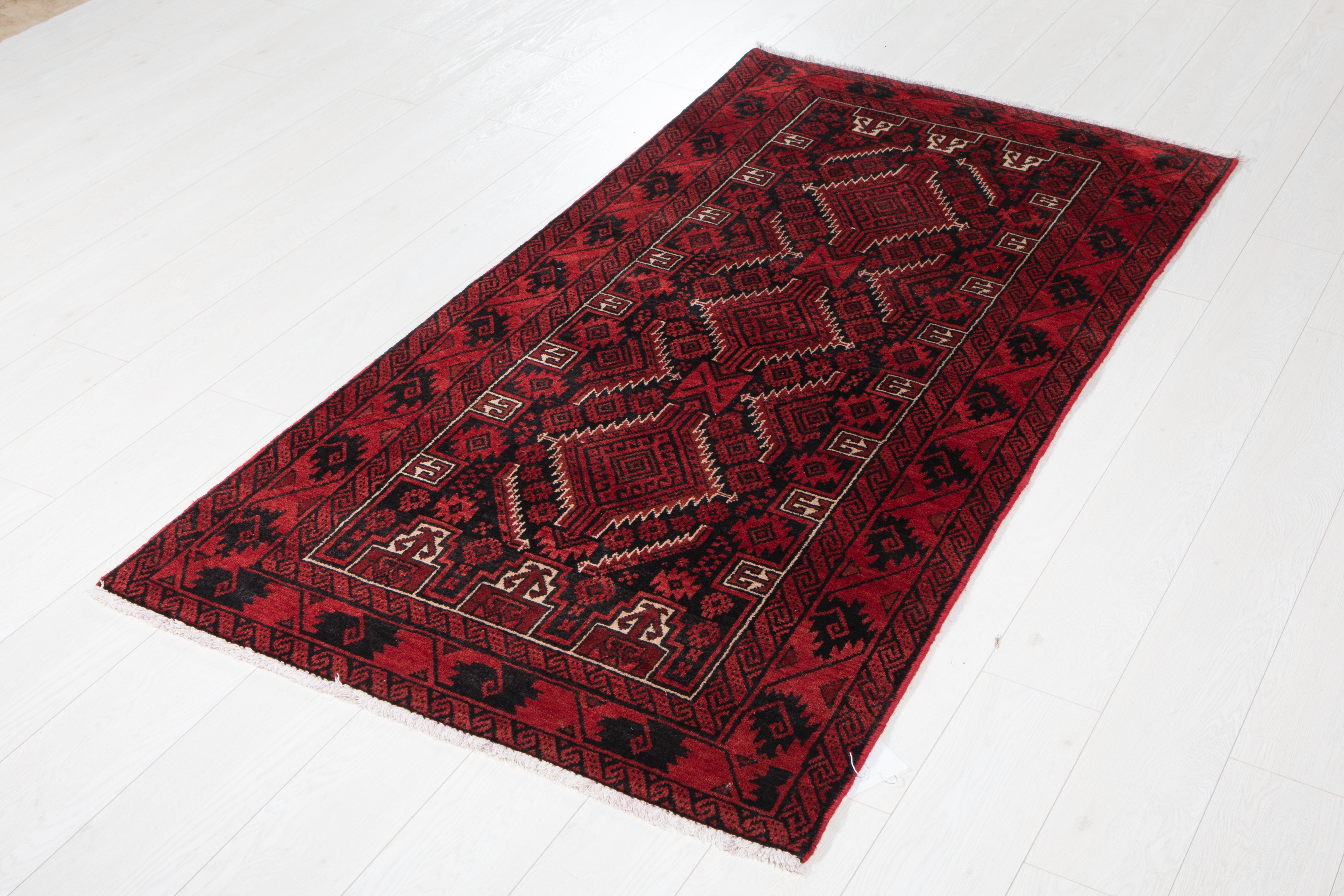 Fine Vintage Baluch Wool Rug, Red & Black, 3x6 – 6' 0" x 3' 1" (182 x 94 cm)