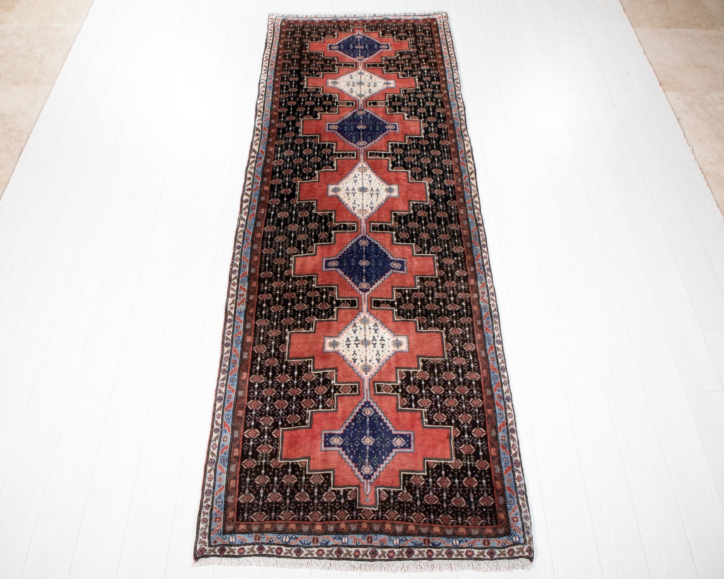 Hand-Knotted Vintage Wool Runner Rug – 9' 9" x 3' 5 (298 x 104 cm) - Yasi & Fara