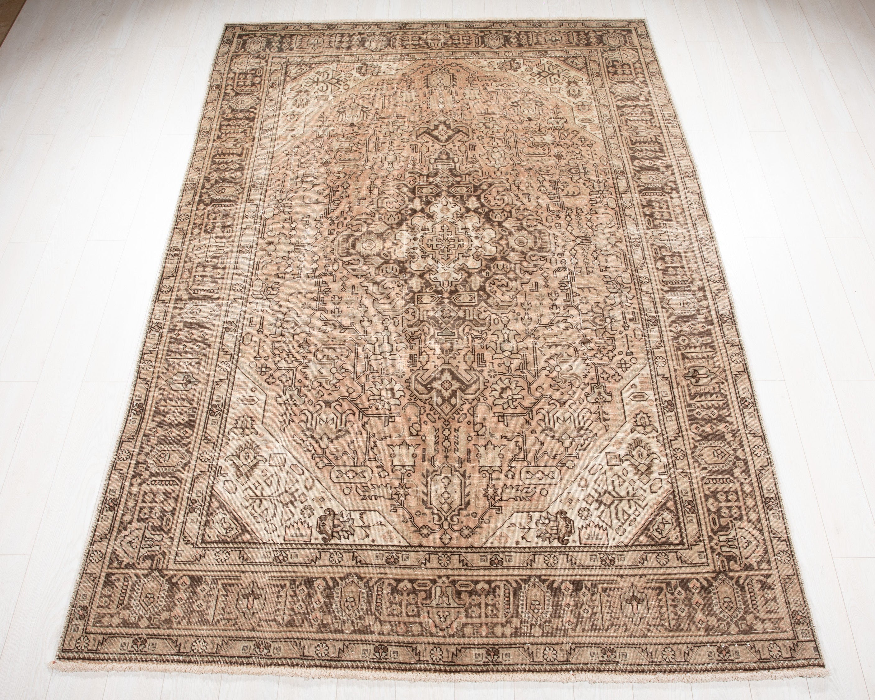 Hand-Knotted Vintage Large Wool Area Rug Faded – 9' 6" x 6' 4" (289 x 193 cm) - Yasi & Fara