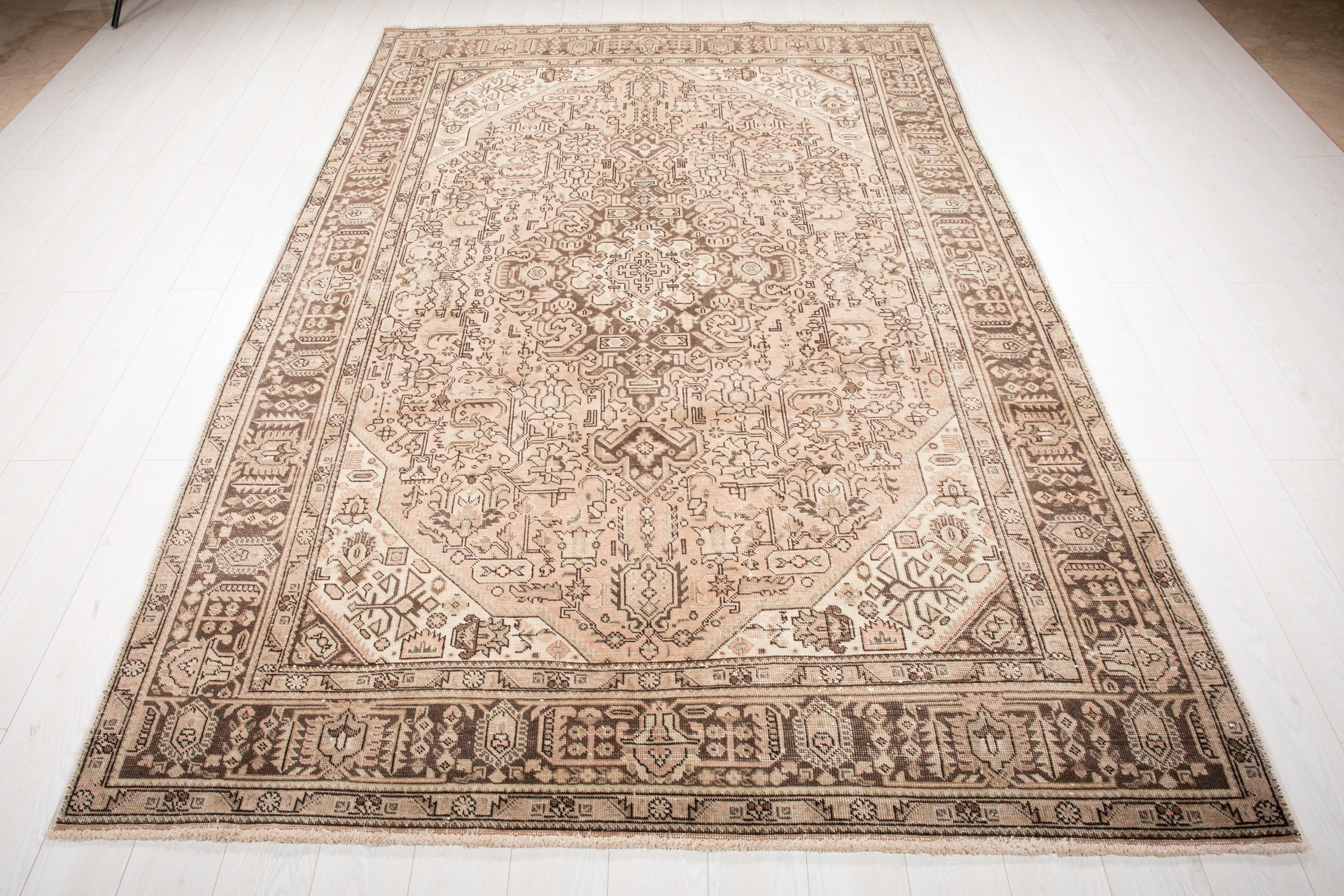 Hand-Knotted Vintage Large Wool Area Rug Faded – 9' 6" x 6' 4" (289 x 193 cm) - Yasi & Fara