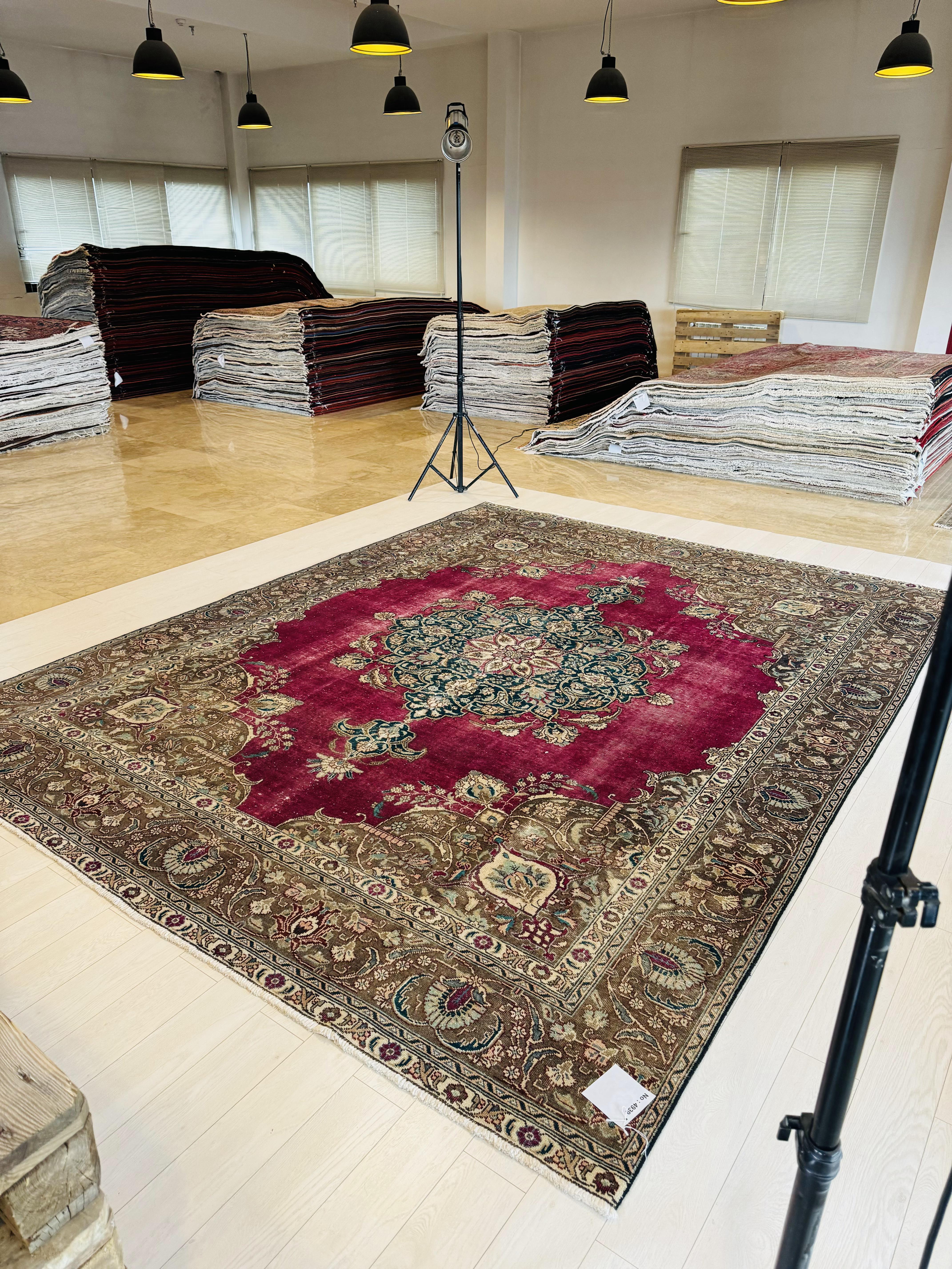 Hand-Knotted Vintage Large Wool Area Rug Faded – 12' 4" x 9' 6" (376 x 290 cm) - Yasi & Fara