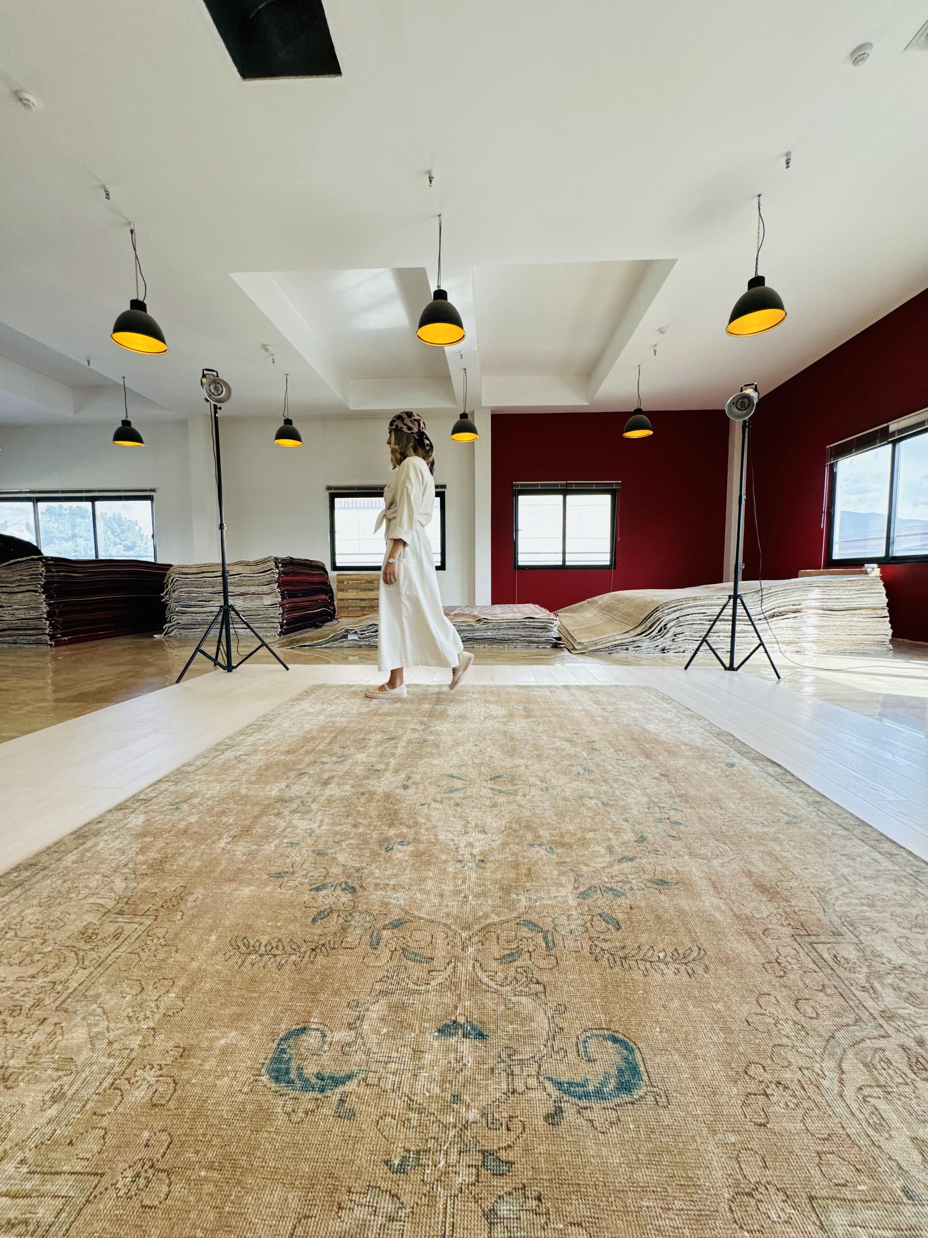Hand-Knotted Vintage Large Wool Area Rug Faded – 10' 5" x 7' 5" (317 x 226 cm) - Yasi & Fara