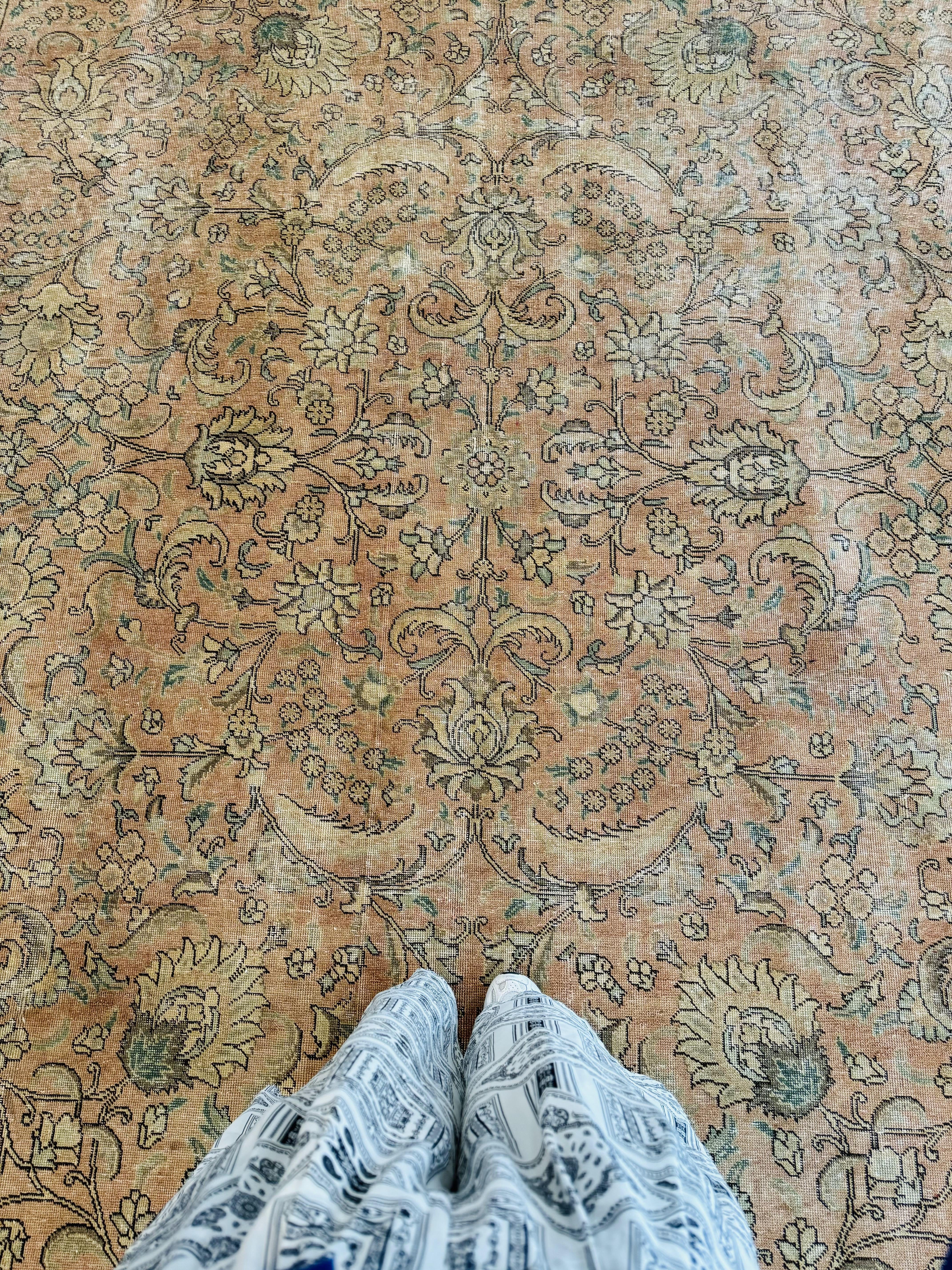 Hand-Knotted Vintage Large Wool Area Rug Faded – 12' 6" x 9' 6" (382 x 291 cm) - Yasi & Fara