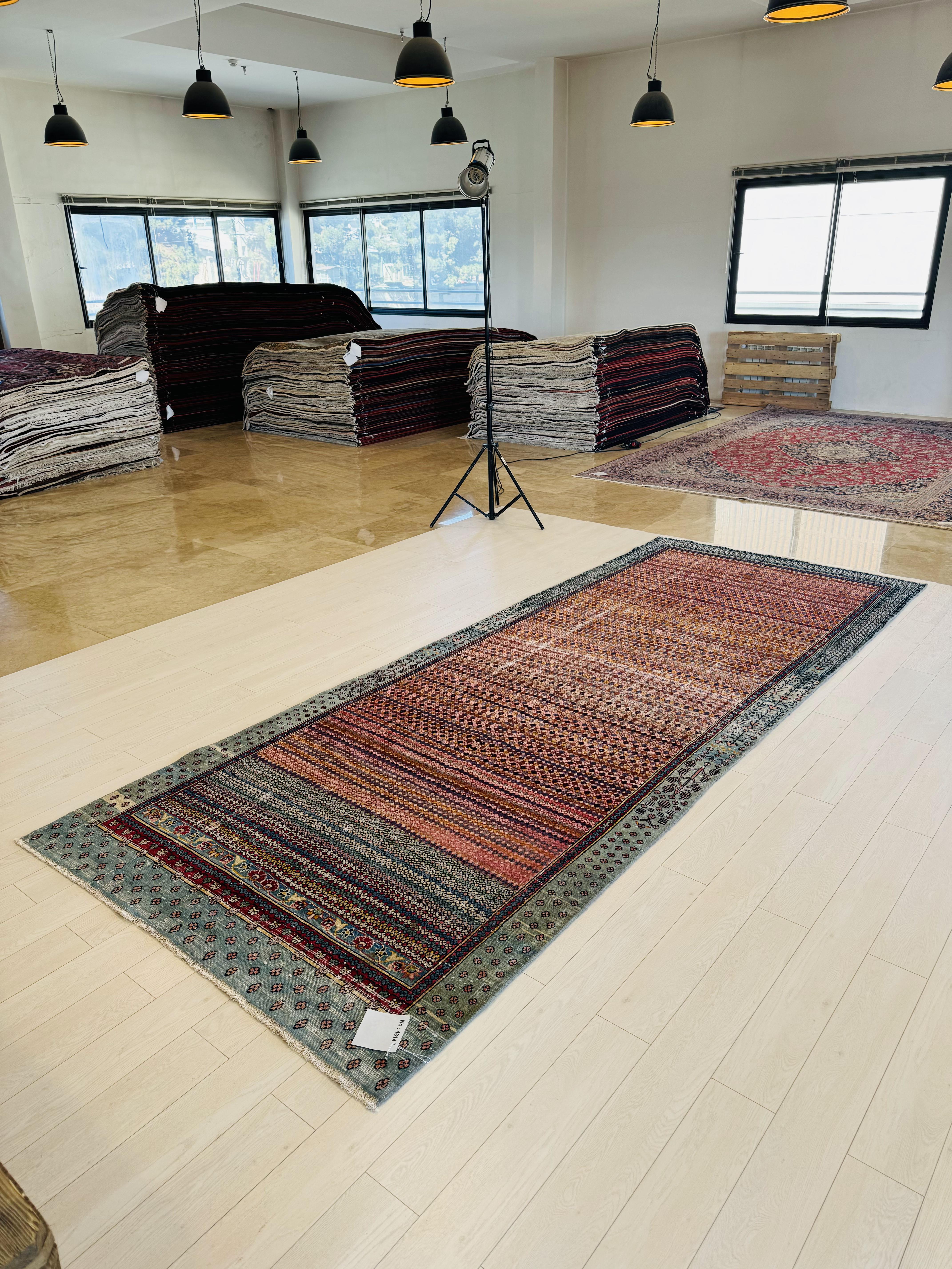 Hand-Knotted Vintage Wool Area Rug – 13' 3" x 5' 2" (404 x 159 cm) - Yasi & Fara