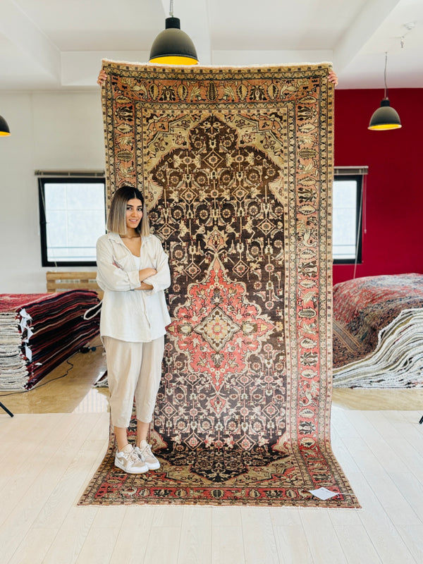 10' 6" x 4' 9" Excellent Hand-Knotted Antique Faded Tribal Rug