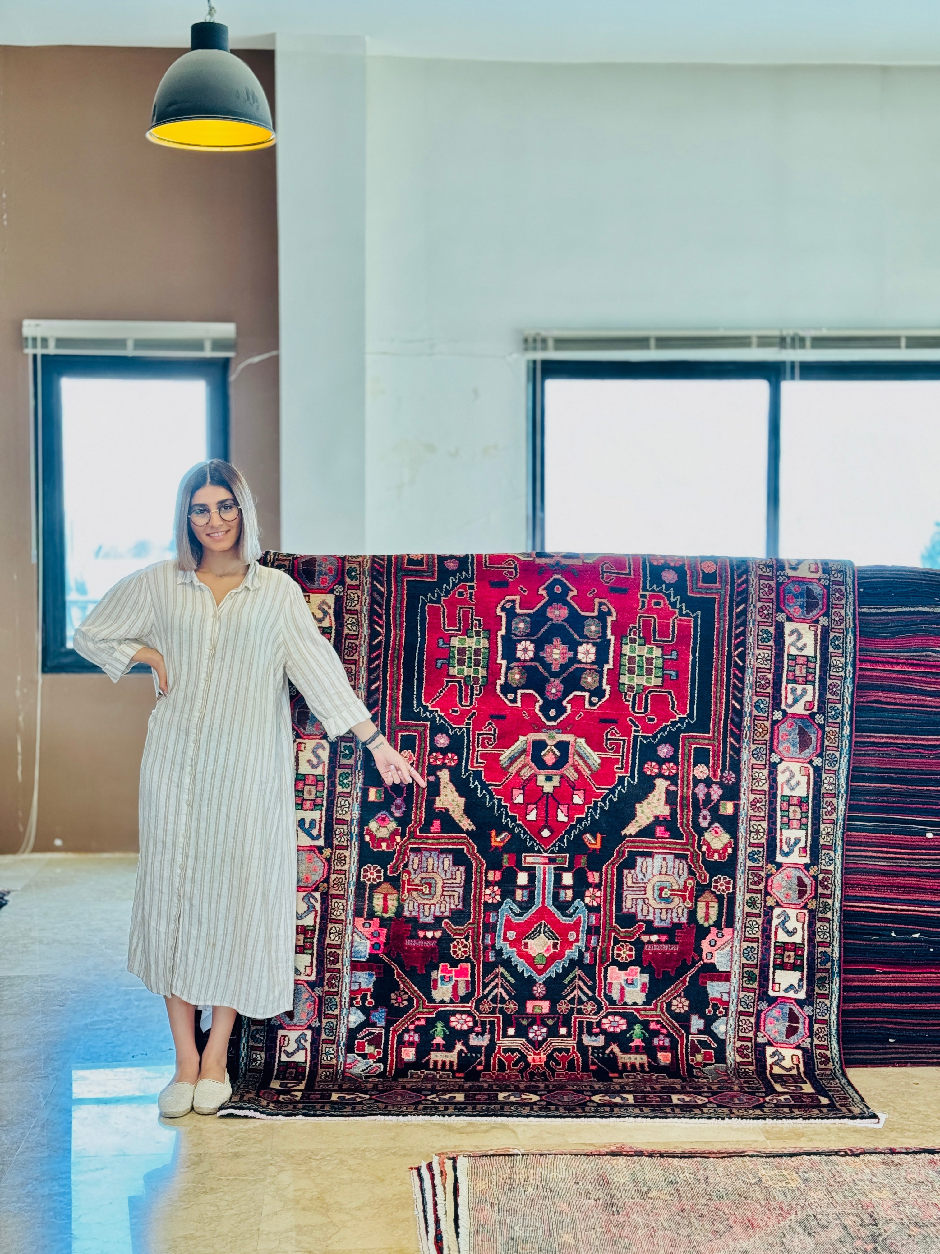Hand-Knotted Vintage Wool Area Rug – 10' 2" x 5' 6" (309 × 167 cm) - Yasi & Fara