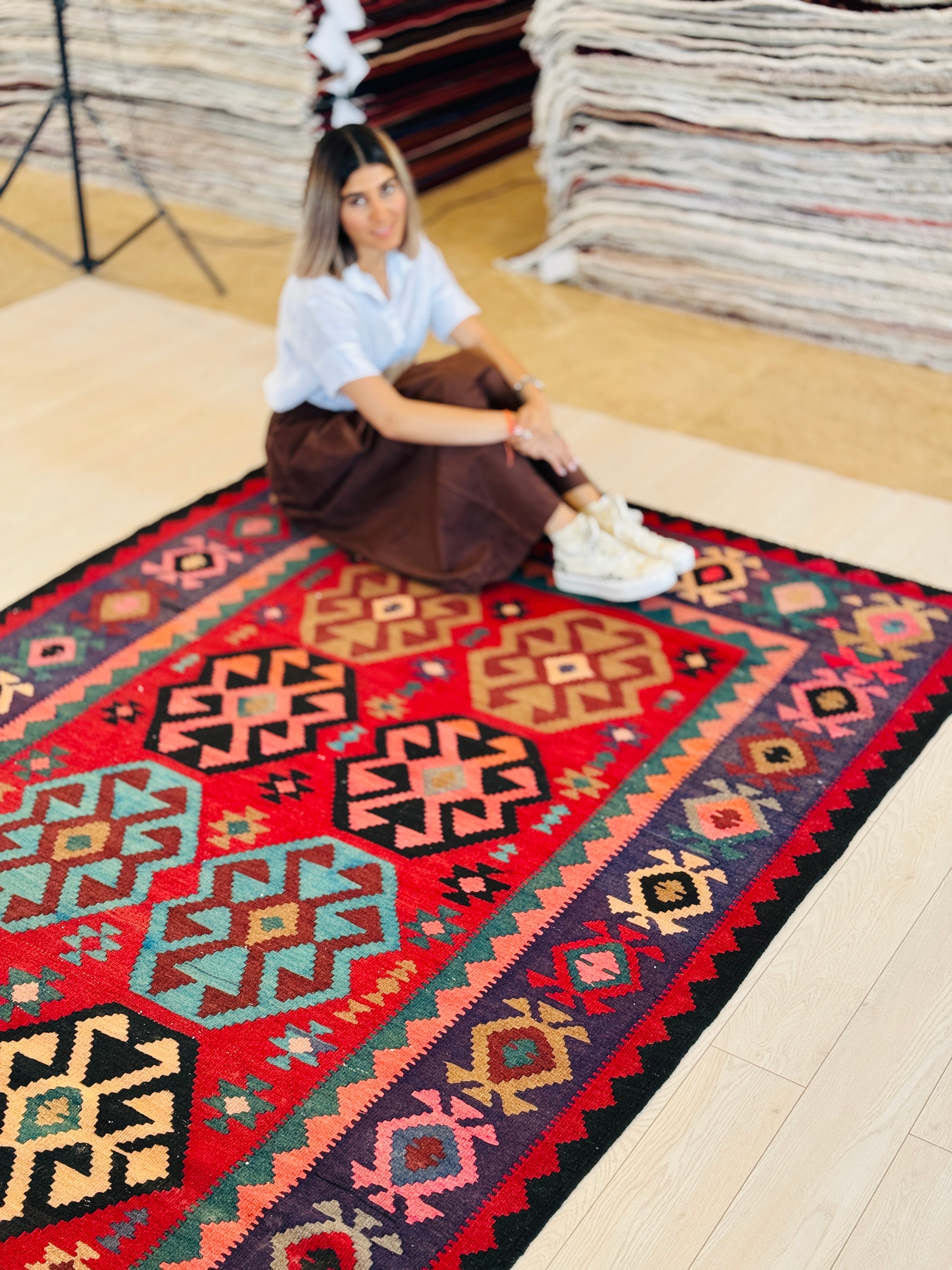 Handwoven Vintage Wool Kilim Rug – 13' 3" x 5' 6" (404 x 167 cm) - Yasi & Fara
