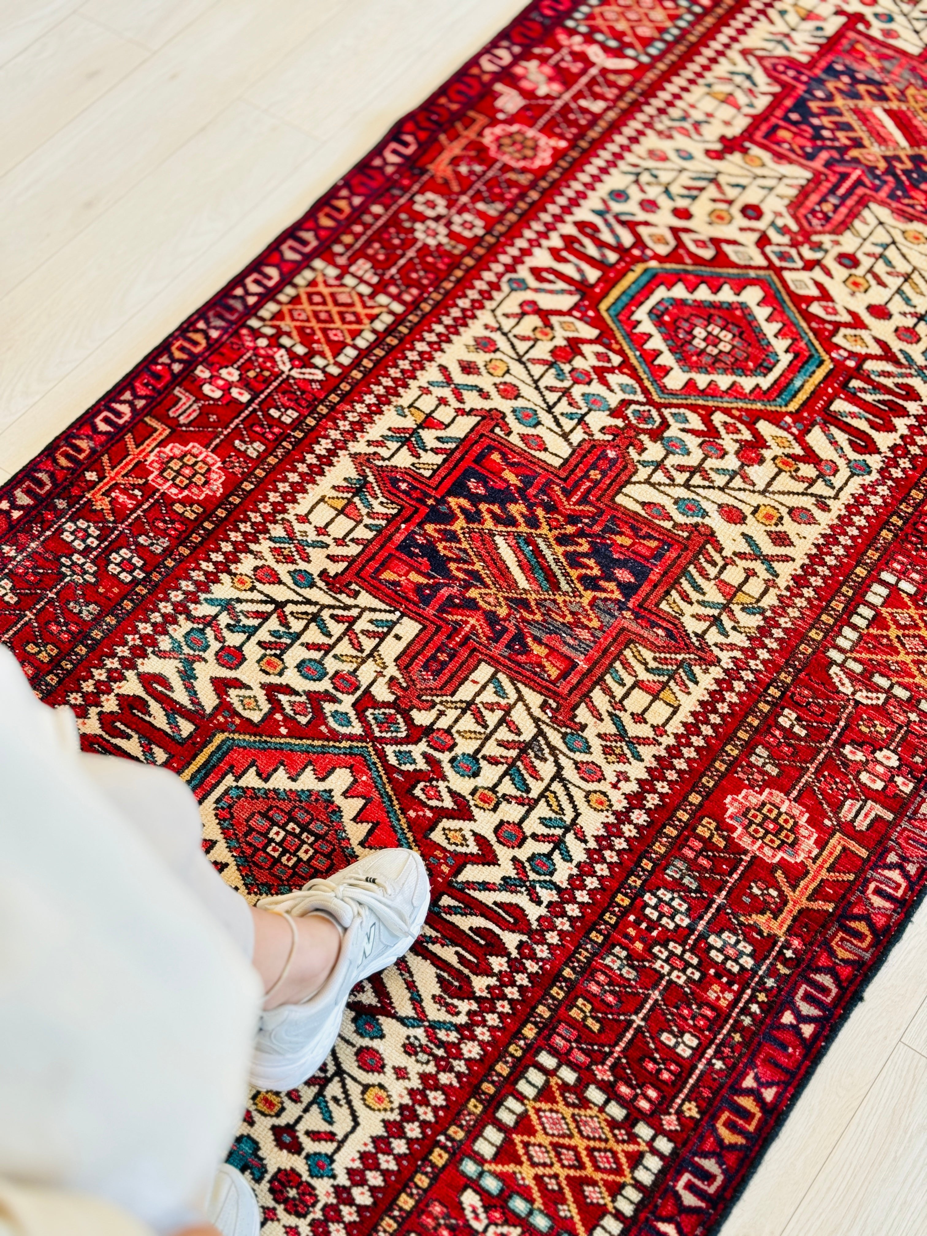 Hand-Knotted Vintage Wool Runner Rug – 11' 2" x 3' 6" (340 × 106 cm) - Yasi & Fara