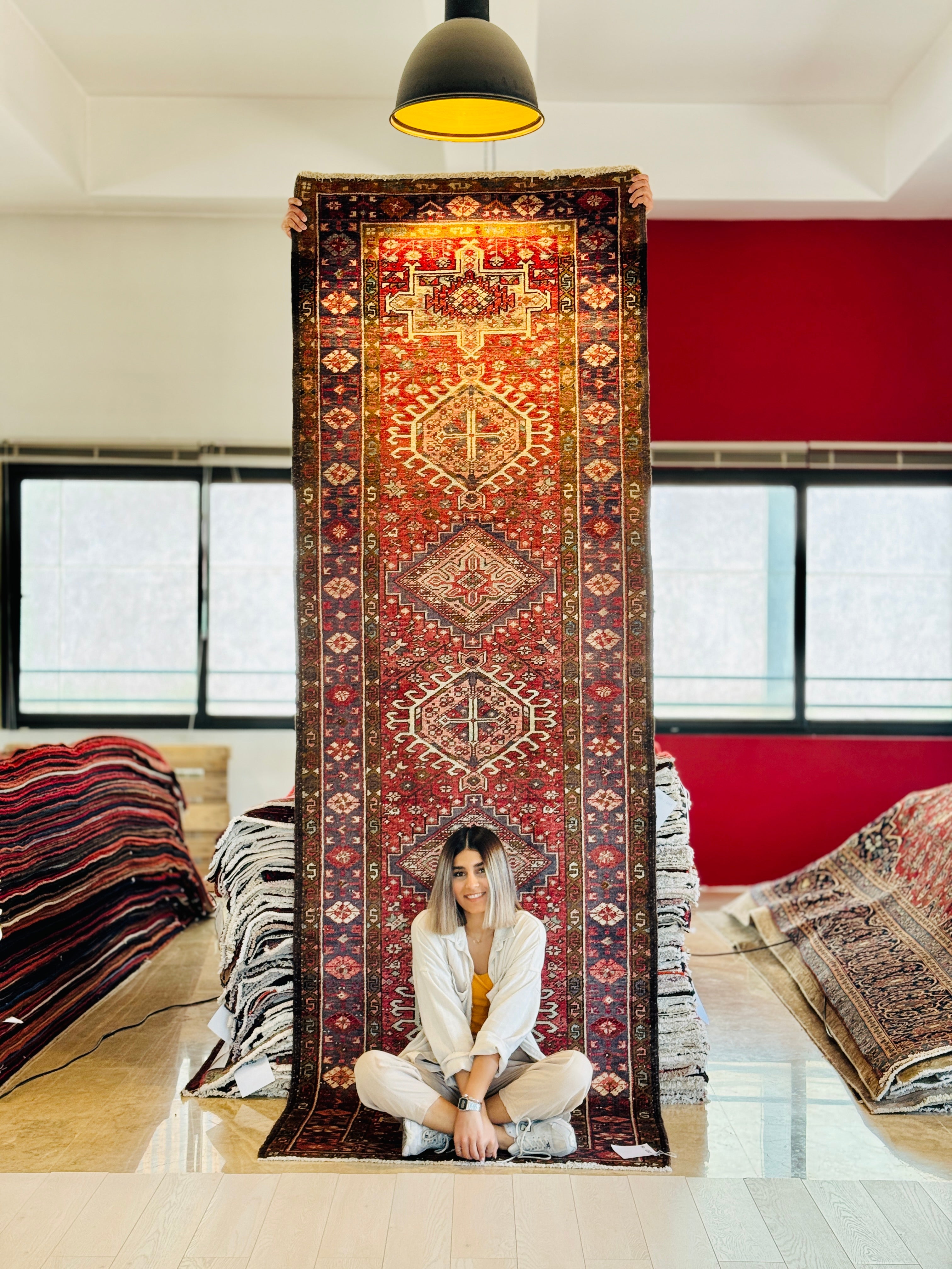 Hand-Knotted Vintage Wool Runner Rug – 10' 7" x 3' 6" (323 × 106 cm) - Yasi & Fara