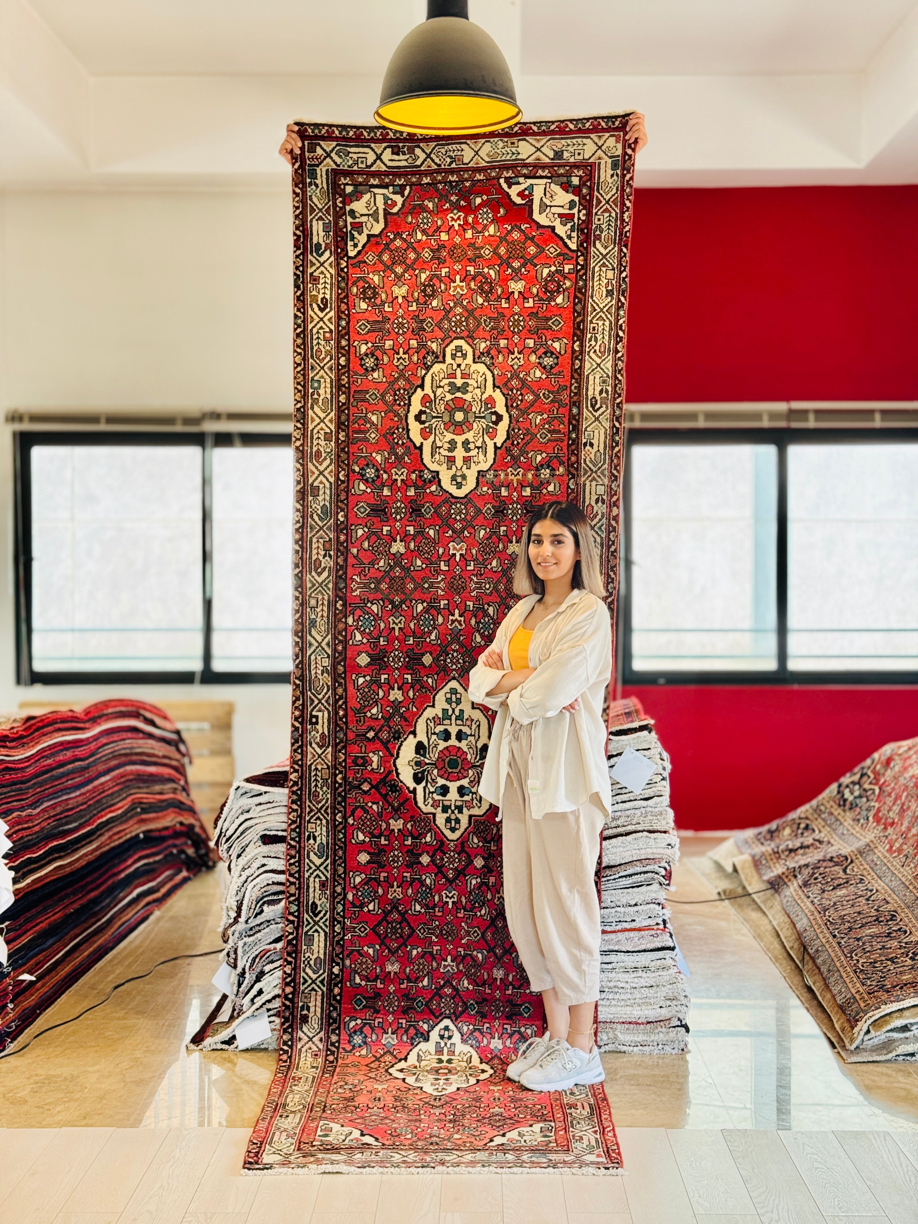 Hand-Knotted Vintage Wool Runner Rug – 12' 7" x 3' 4" (384 × 102 cm) - Yasi & Fara