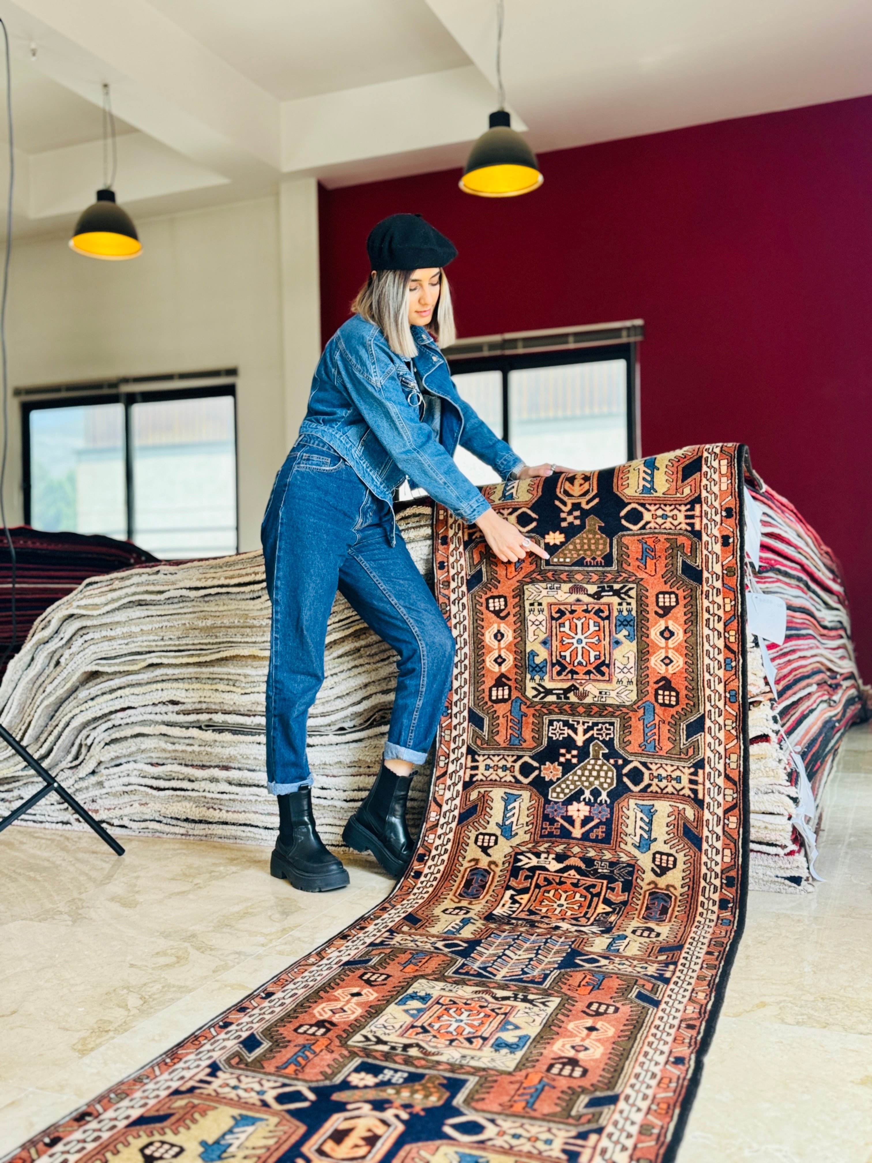 Hand-Knotted Vintage Wool Runner Rug – 10' 7" x 2' 7" (323 × 80 cm) - Yasi & Fara