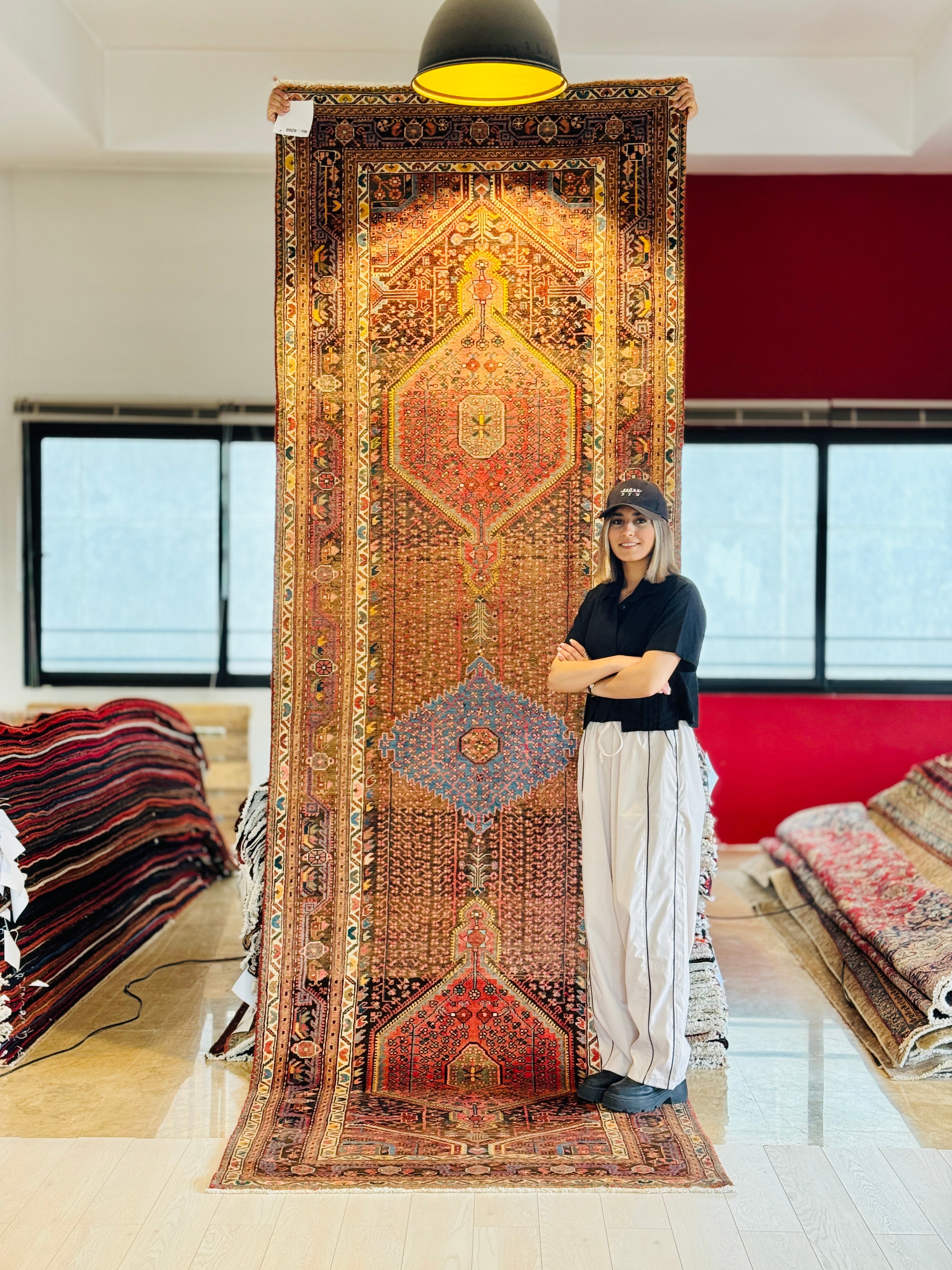 Hand-Knotted Vintage Wool Runner Rug – 12' 6" x 4' (382 x 121 cm) - Yasi & Fara