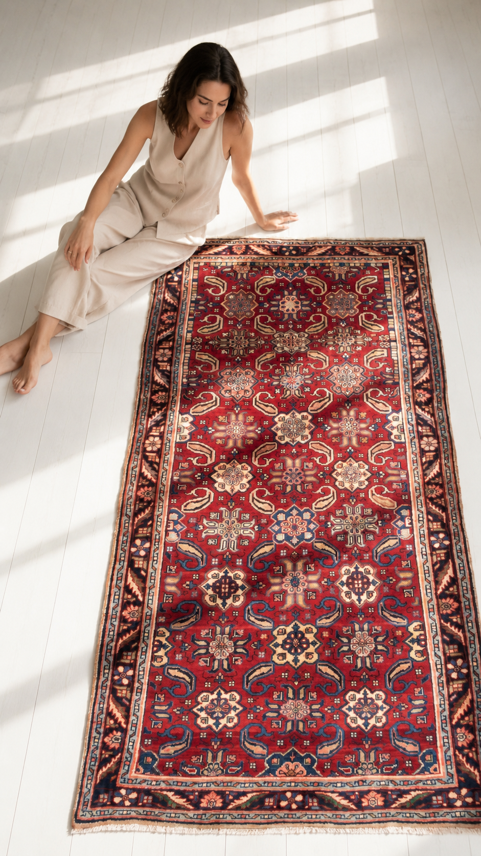 Hand-Knotted Vintage Wool Area Rug – 7' 10" x 3' 9" (238 x 114 cm) - Yasi & Fara