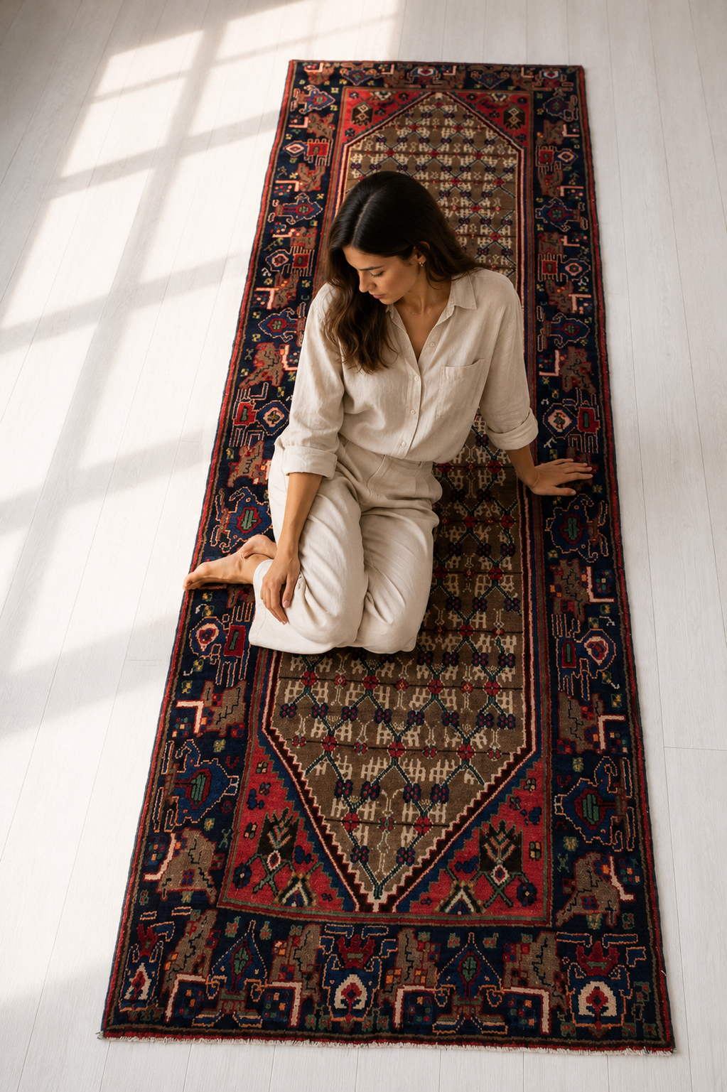 Hand-Knotted Vintage Wool Runner Rug – 9' 4" x 3' 6" (285 x 107 cm) - Yasi & Fara