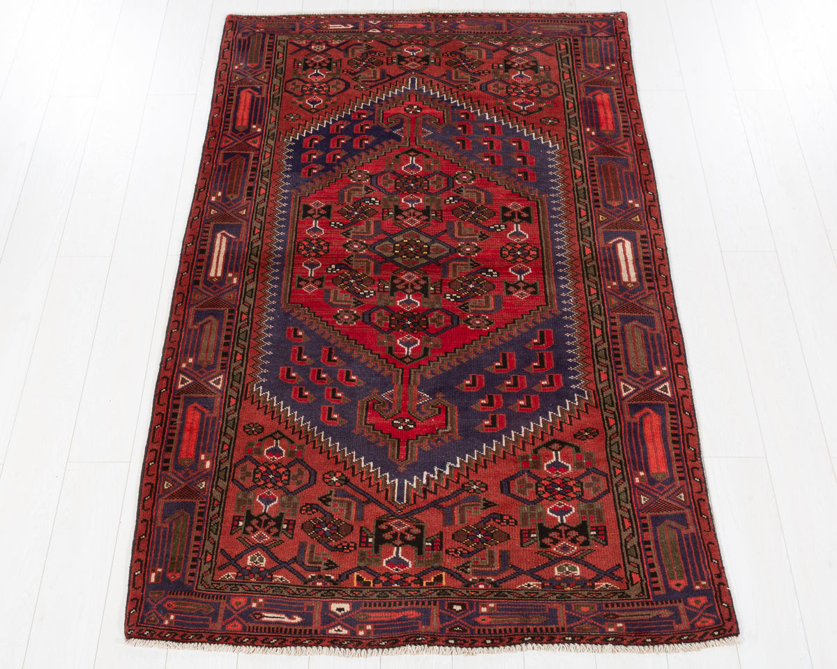Vintage Zanjan Rust red, blue hand-knotted wool rug, SKU 5592