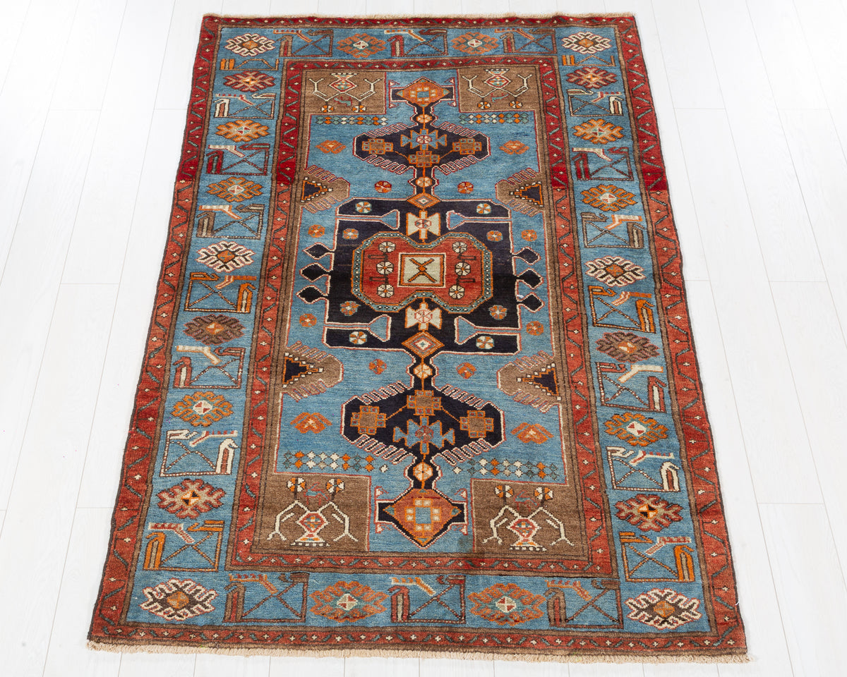 Vintage Tarom Turquoise blue, brown hand-knotted wool rug, SKU 5597