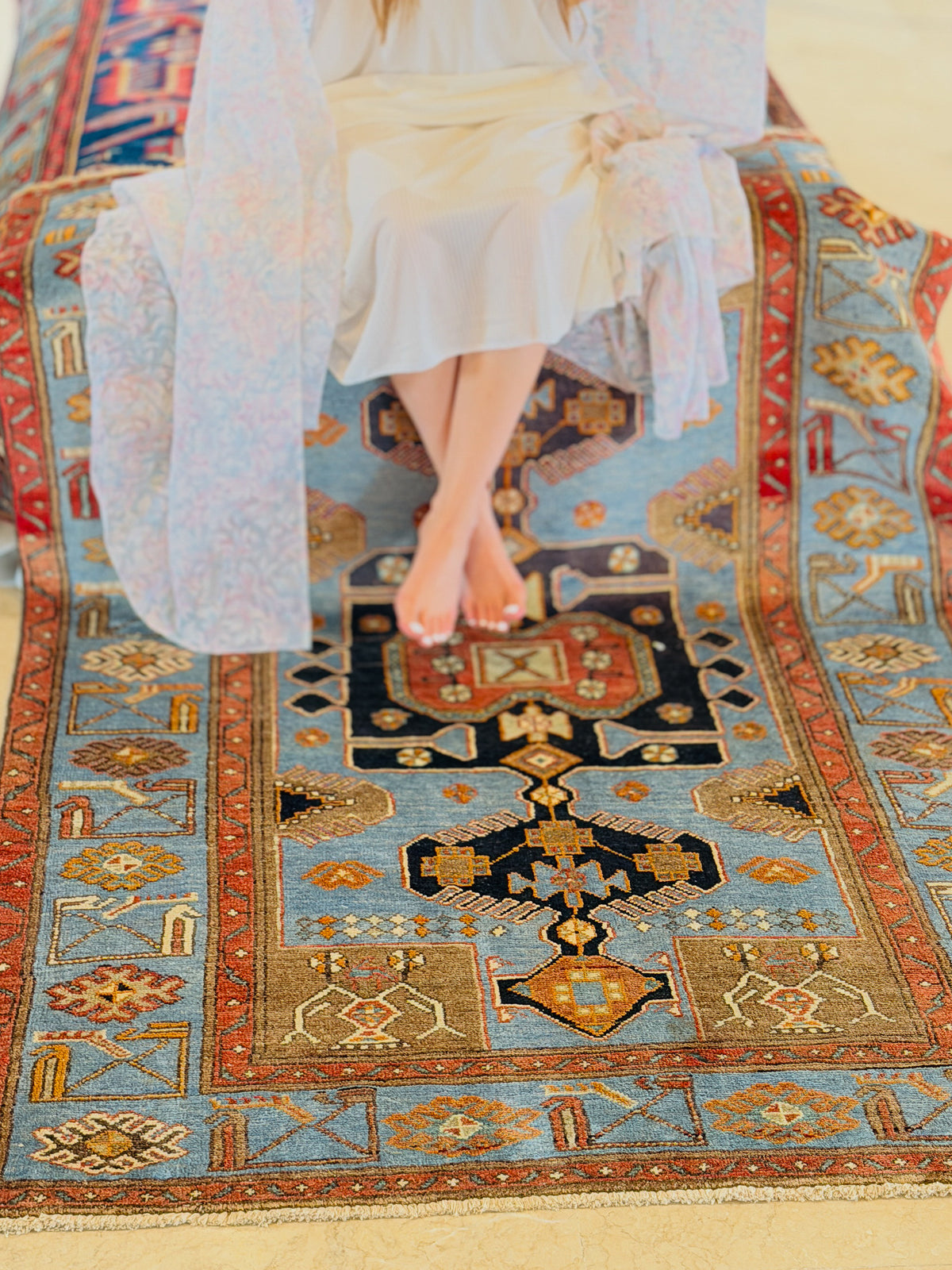 Collectible Vintage Turquoise blue, brown Geometric Hand-Knotted Area Rug – 6' 4" x 4' 3" (192 x 129 cm)