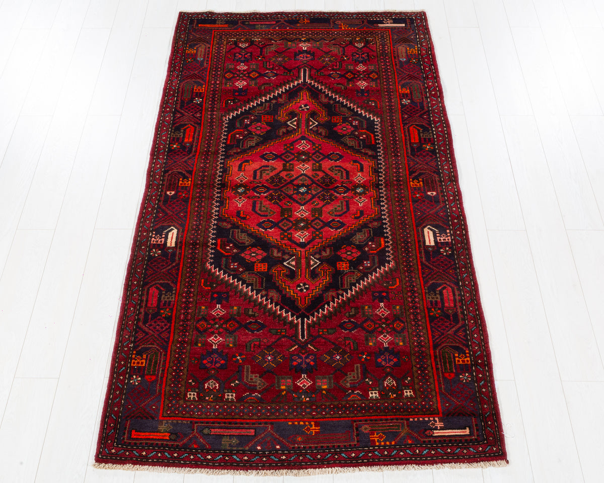 Vintage Zanjan Red, black hand-knotted wool rug, SKU 5598