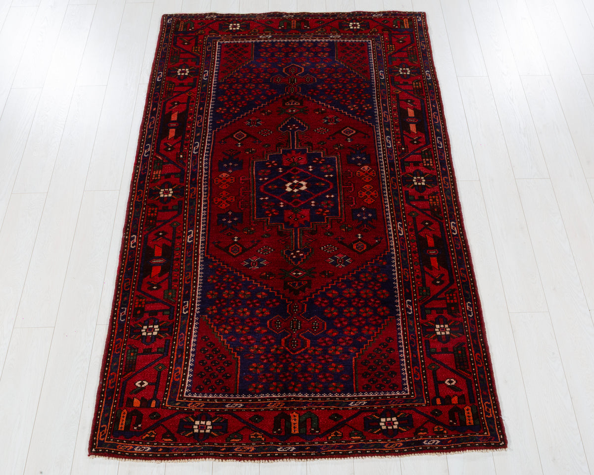 Vintage Zanjan Red, navy blue hand-knotted wool rug, SKU 5604