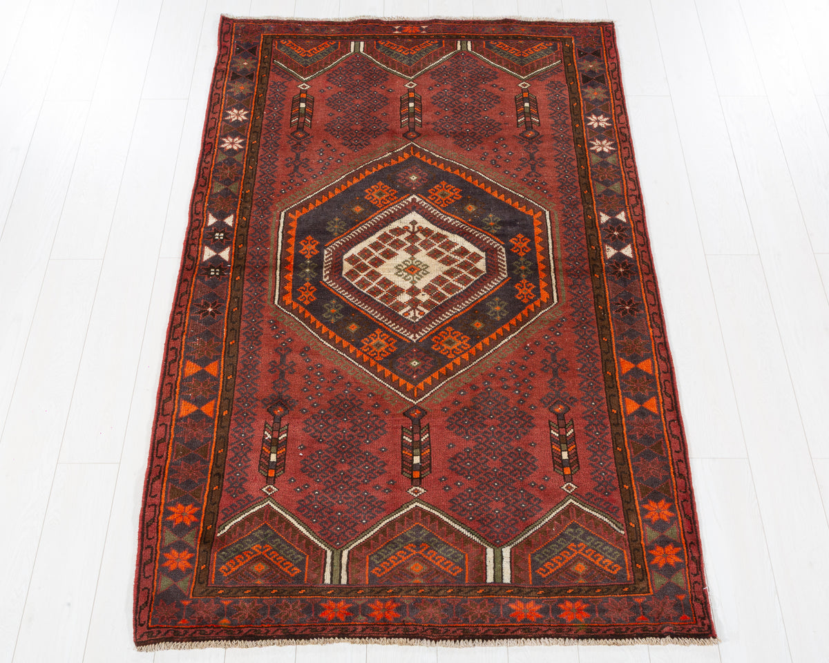 Vintage Zanjan Rust red, orange hand-knotted wool rug, SKU 5611