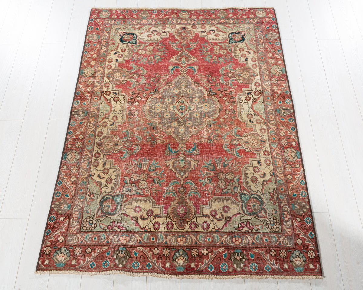 Antique Tabriz Faded red, beige hand-knotted wool rug, SKU 5618