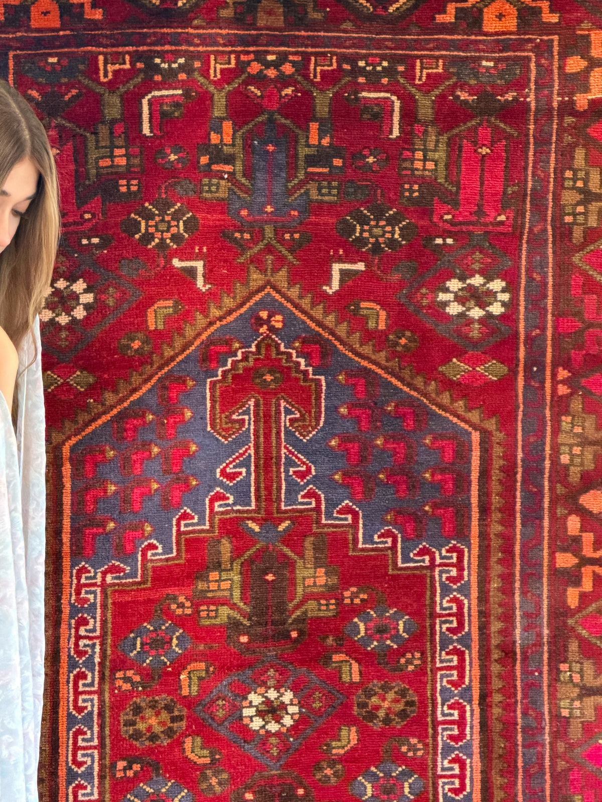 Vintage Red, orange Geometric Area Rug – 7' 7" x 4' 3" (232 x 129 cm)