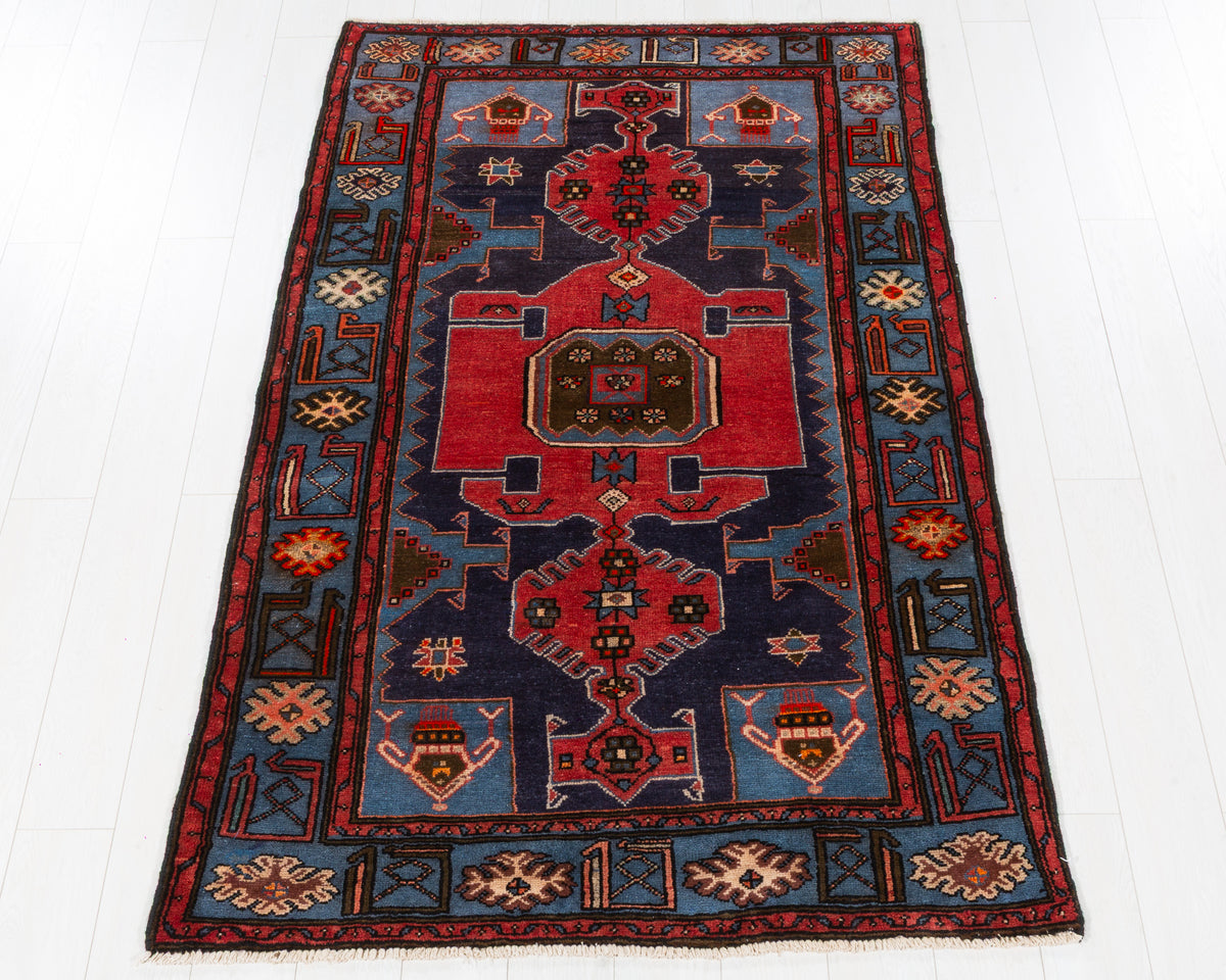 Vintage Tarom navy blue, red and blue hand-knotted wool rug, SKU 5630