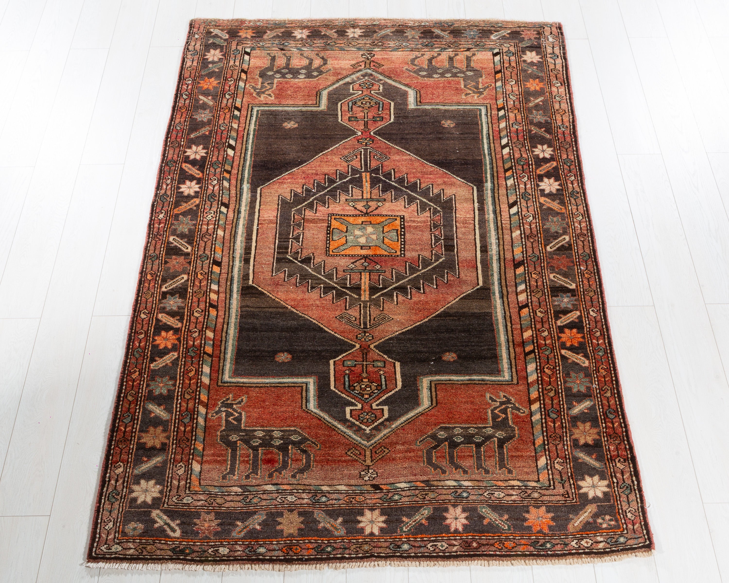 Antique Lori brick red and black hand-knotted wool rug, SKU 5634