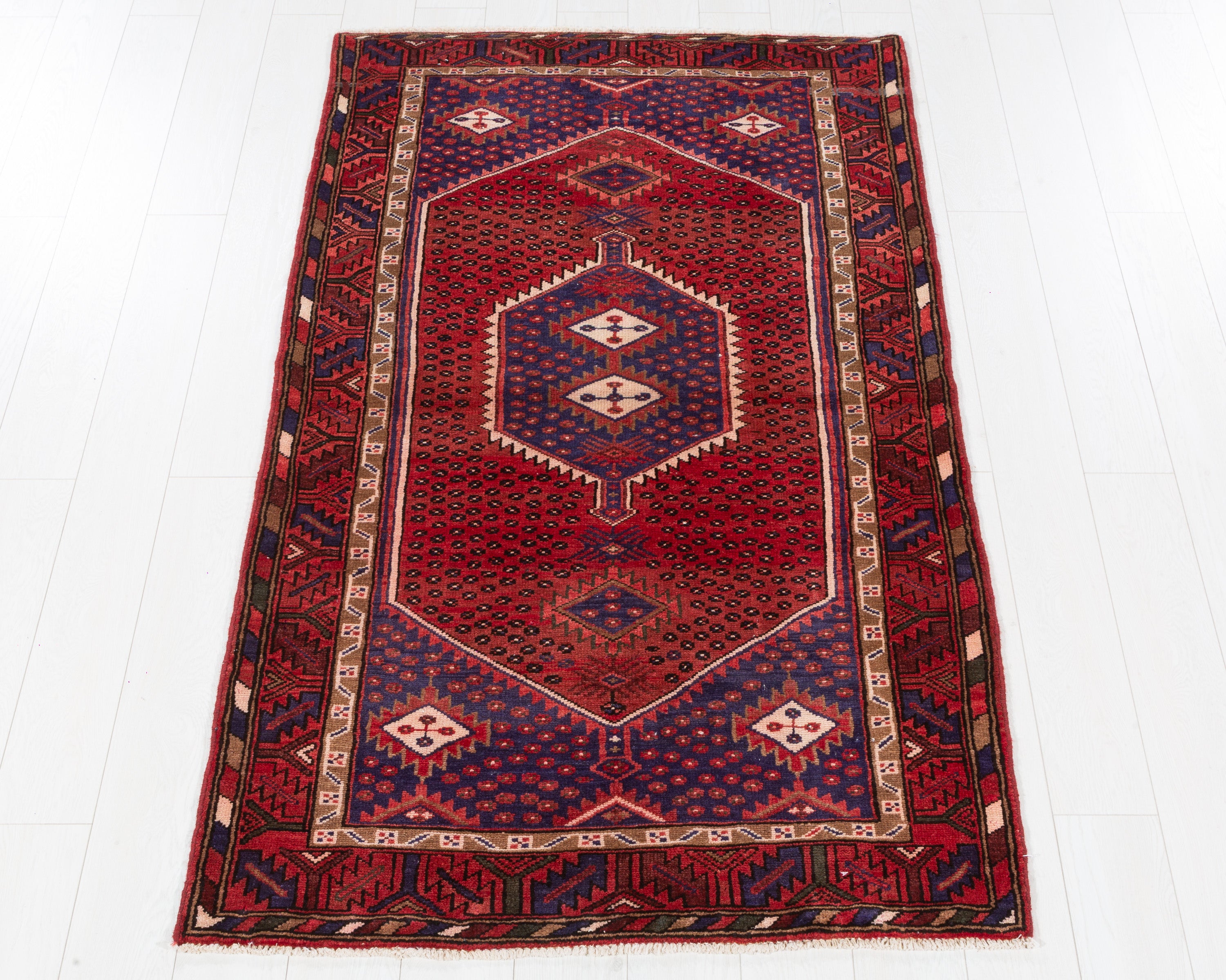 Vintage Zanjan Red, navy blue hand-knotted wool rug, SKU 5635