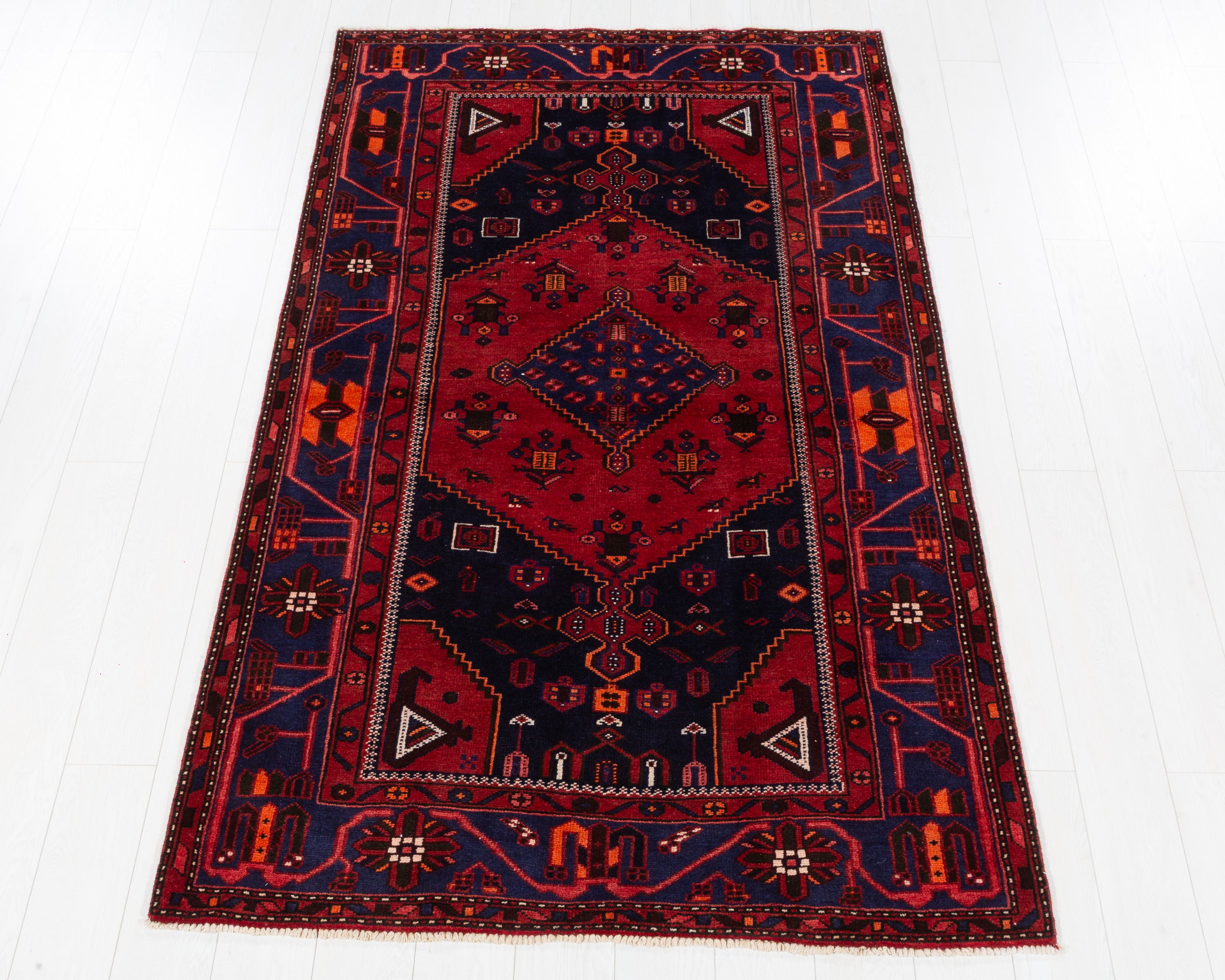 Vintage Zanjan Red, blue hand-knotted wool rug, SKU 5636