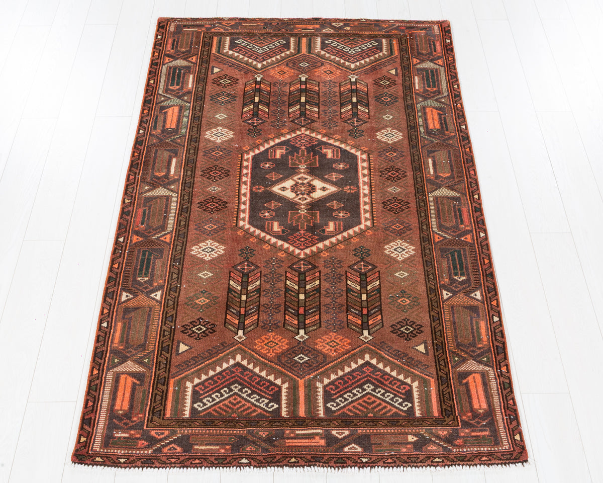 Vintage Zanjan Rust red, orange hand-knotted wool rug, SKU 5639