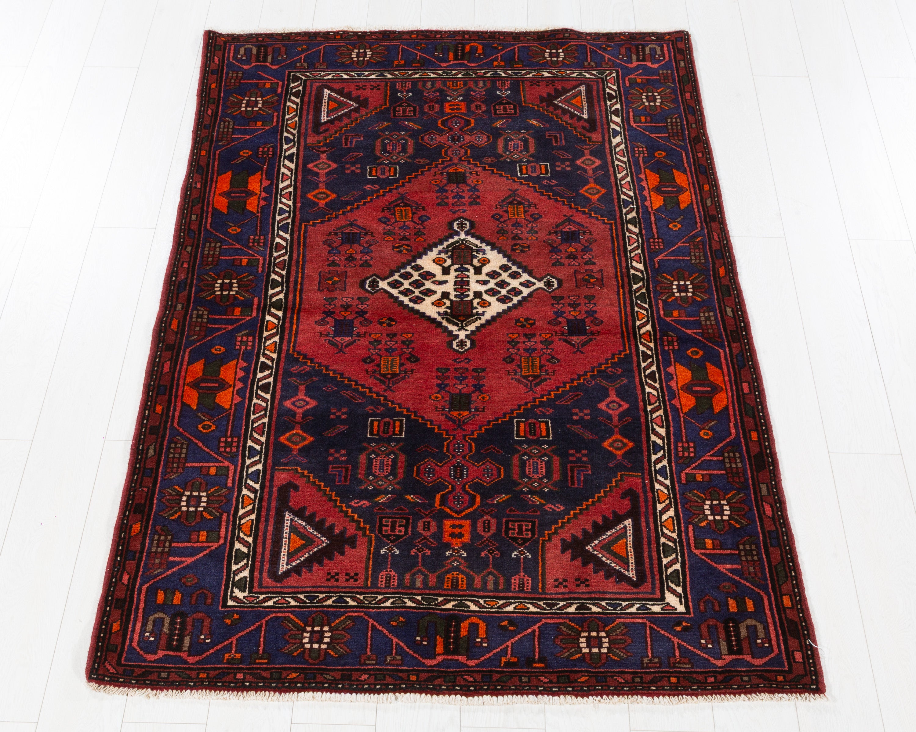 Vintage Zanjan Deep Navy Blue, Red hand-knotted wool rug, SKU 5642