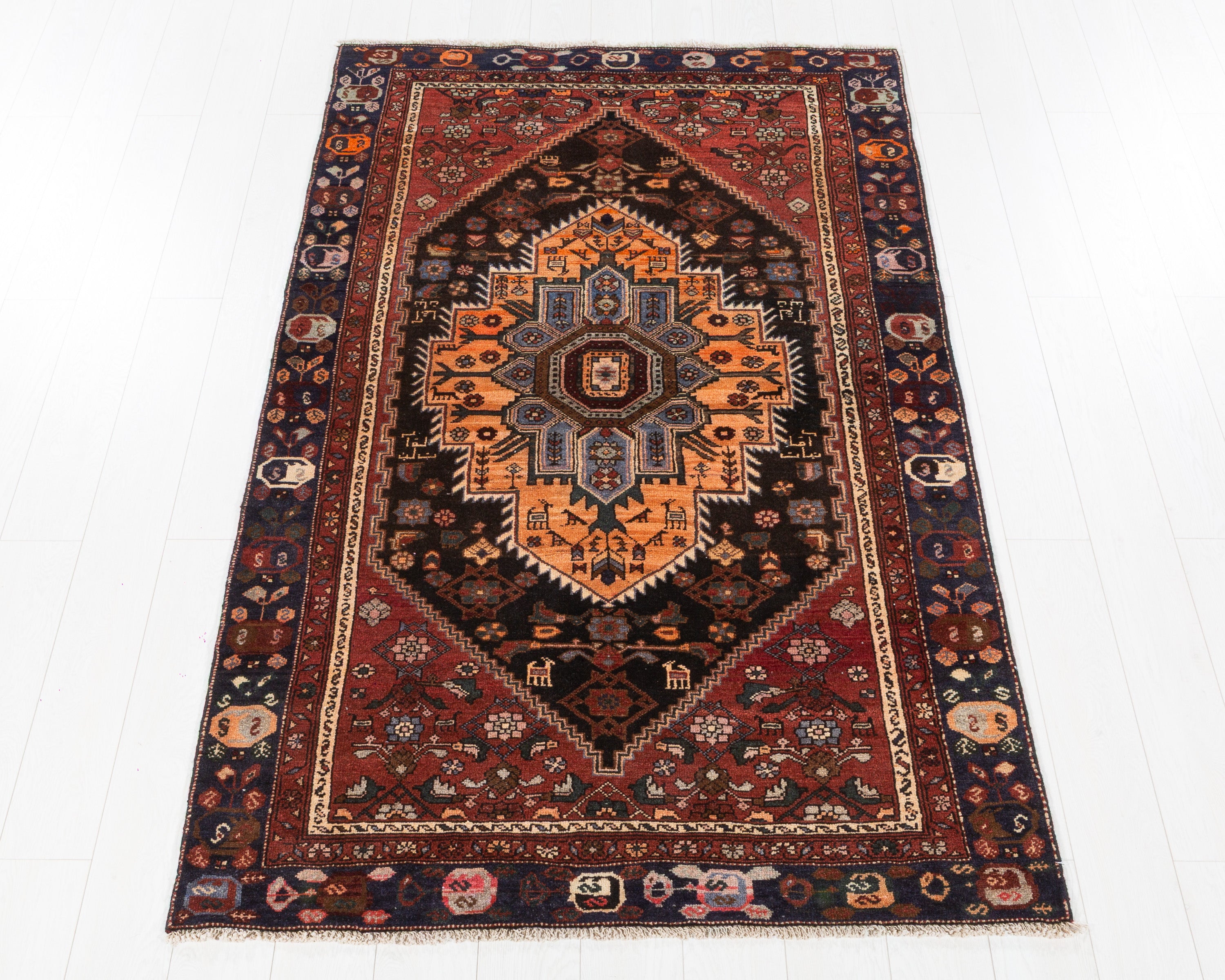 Collectible Vintage Gholtogh Black, Rust Red hand-knotted wool rug, SKU 5646