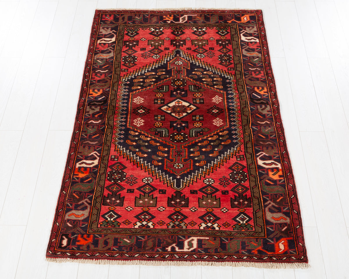 Vintage Zanjan Coral, Rust Red hand-knotted wool rug, SKU 5649