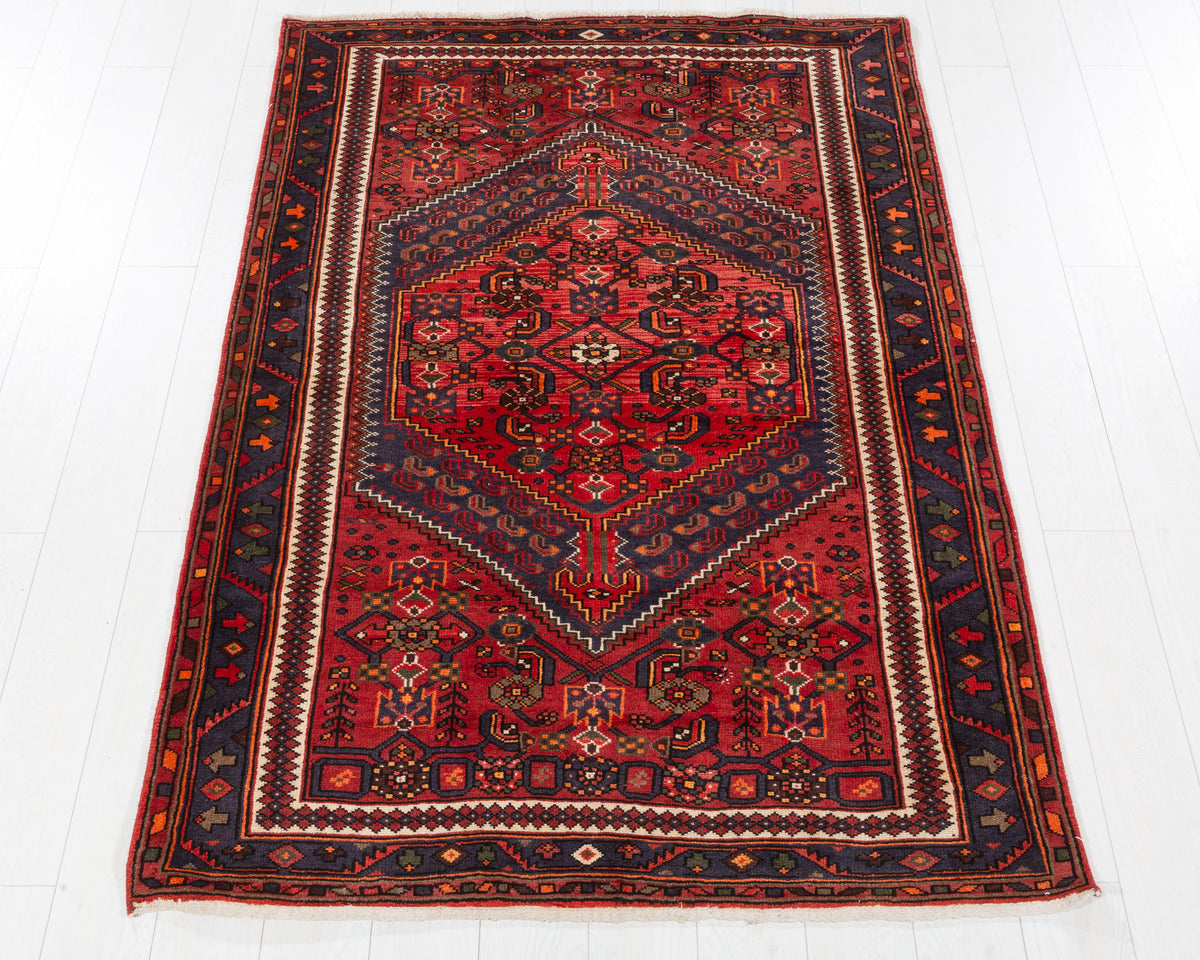Vintage Zanjan Red, Blue hand-knotted wool rug, SKU 5650