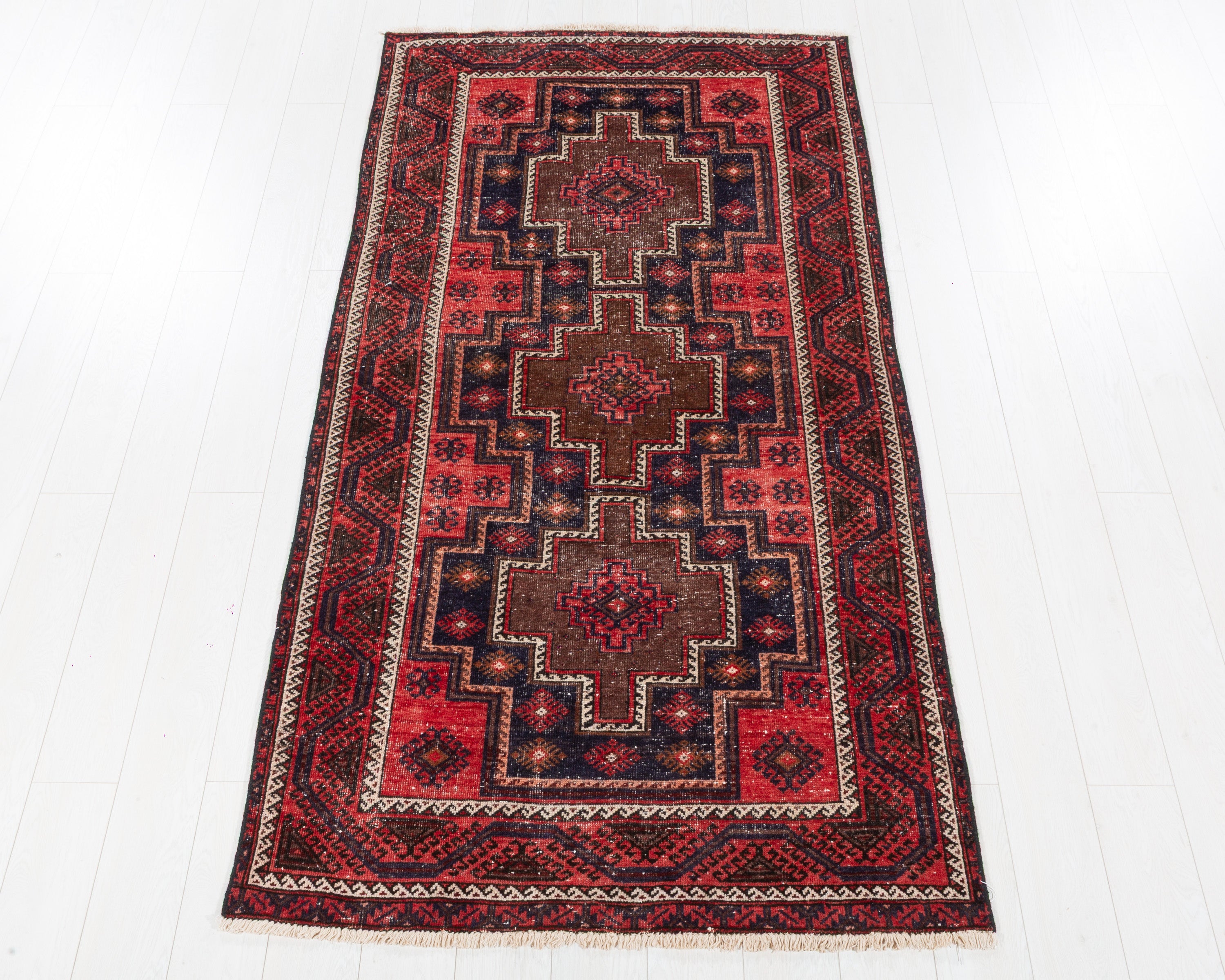 Vintage Baluch Navy Blue, Red hand-knotted wool rug, SKU 5653