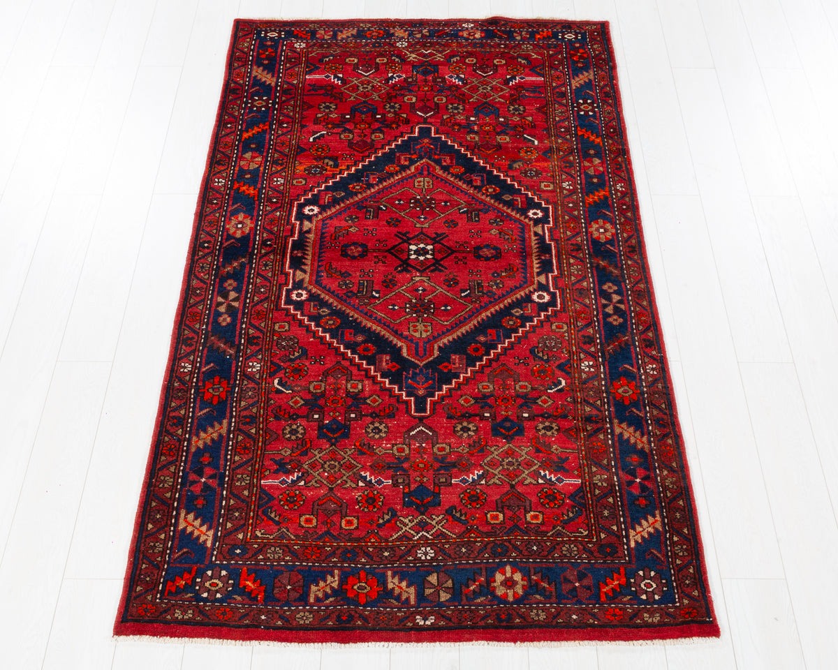 Vintage Zanjan Red, Navy Blue hand-knotted wool rug, SKU 5655