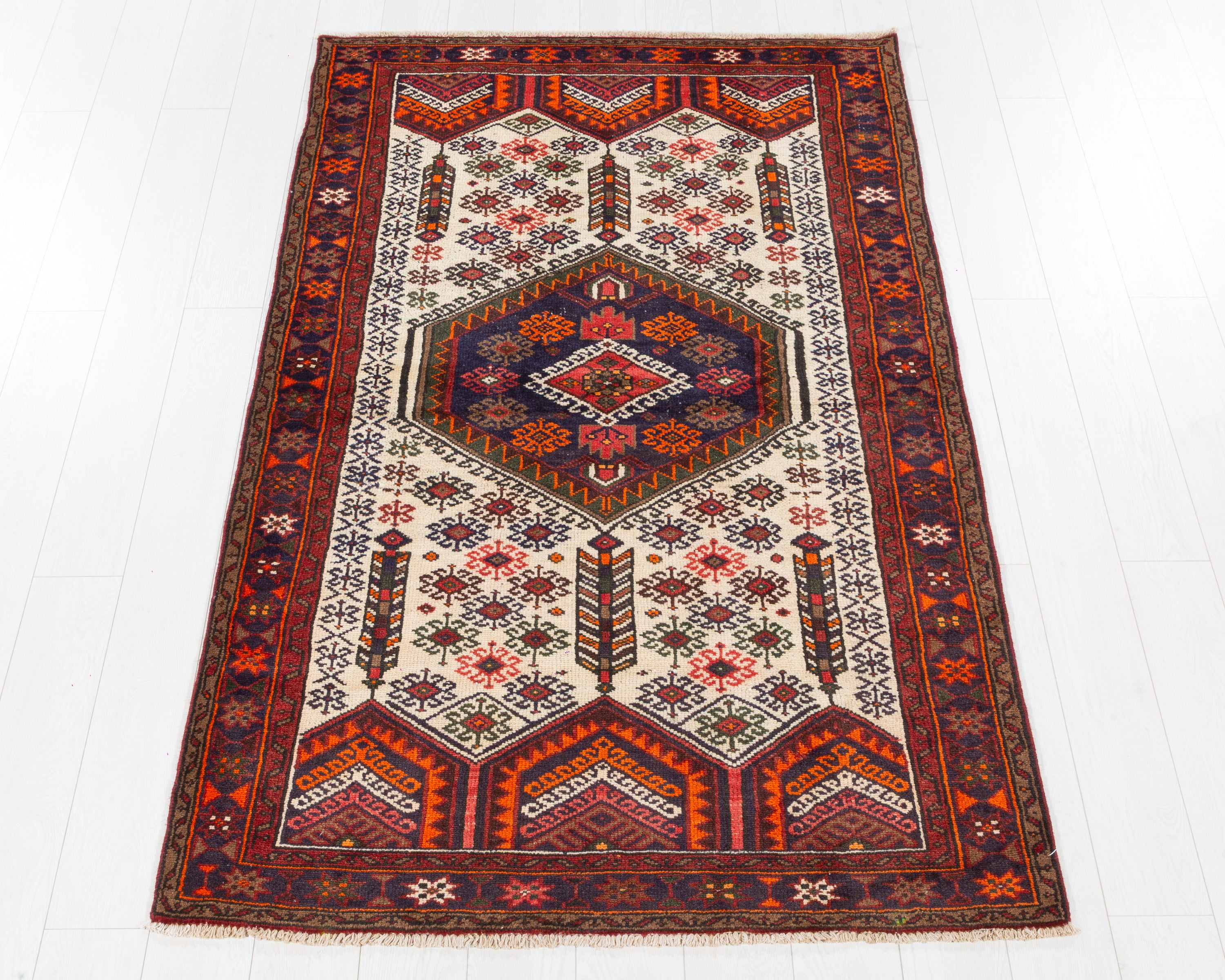Vintage Zanjan Beige, Red hand-knotted wool rug, SKU 5658