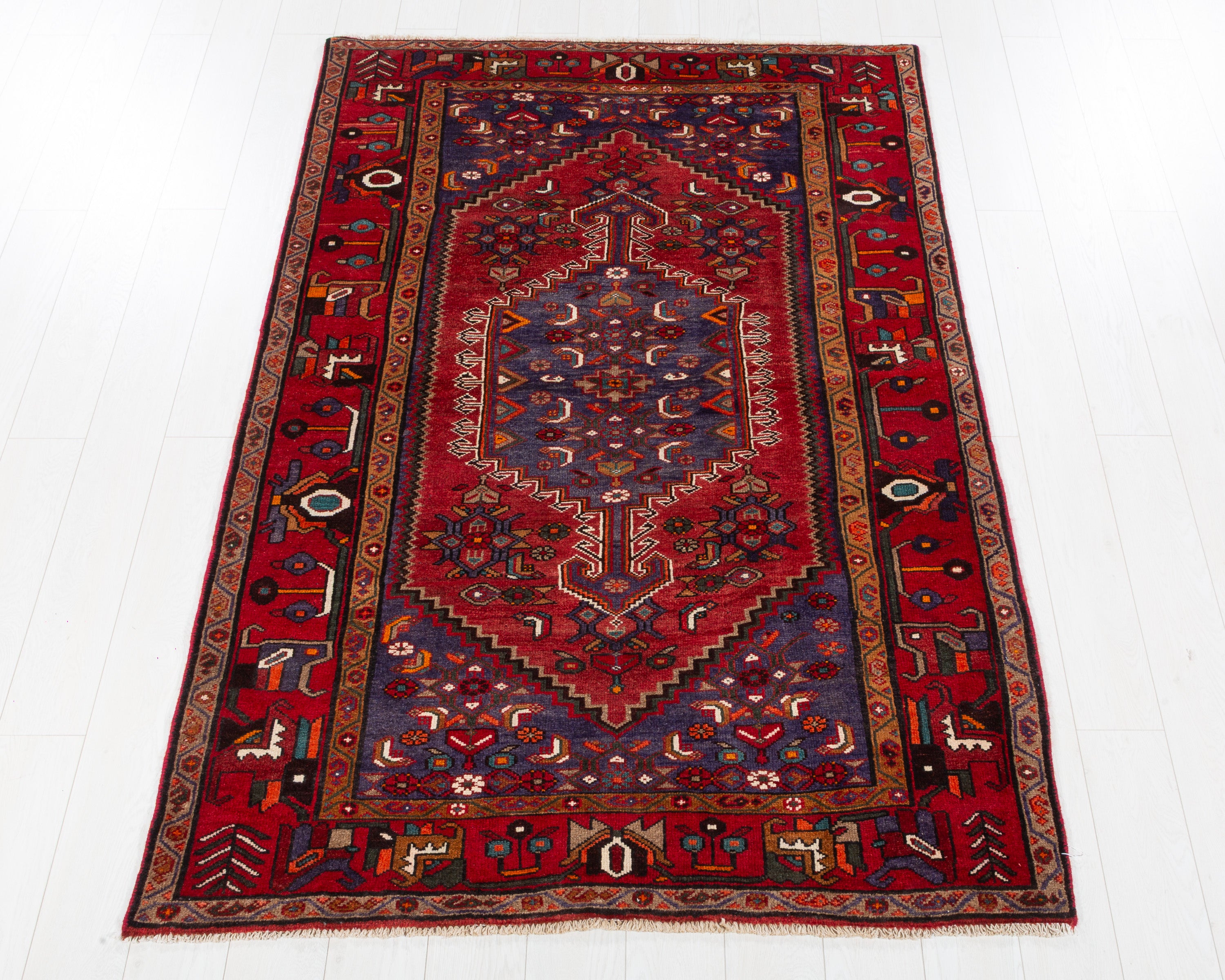 Vintage Zanjan Rust Red, Navy Blue hand-knotted wool rug, SKU 5659