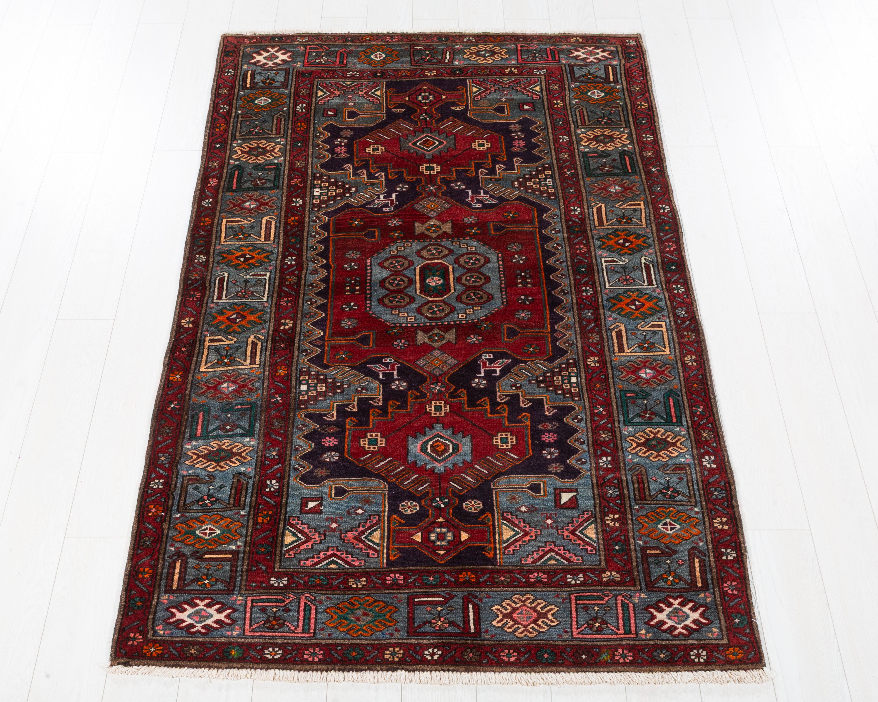 Collectible Vintage Tarom Red, Deep Navy Blue hand-knotted wool rug, SKU 5660