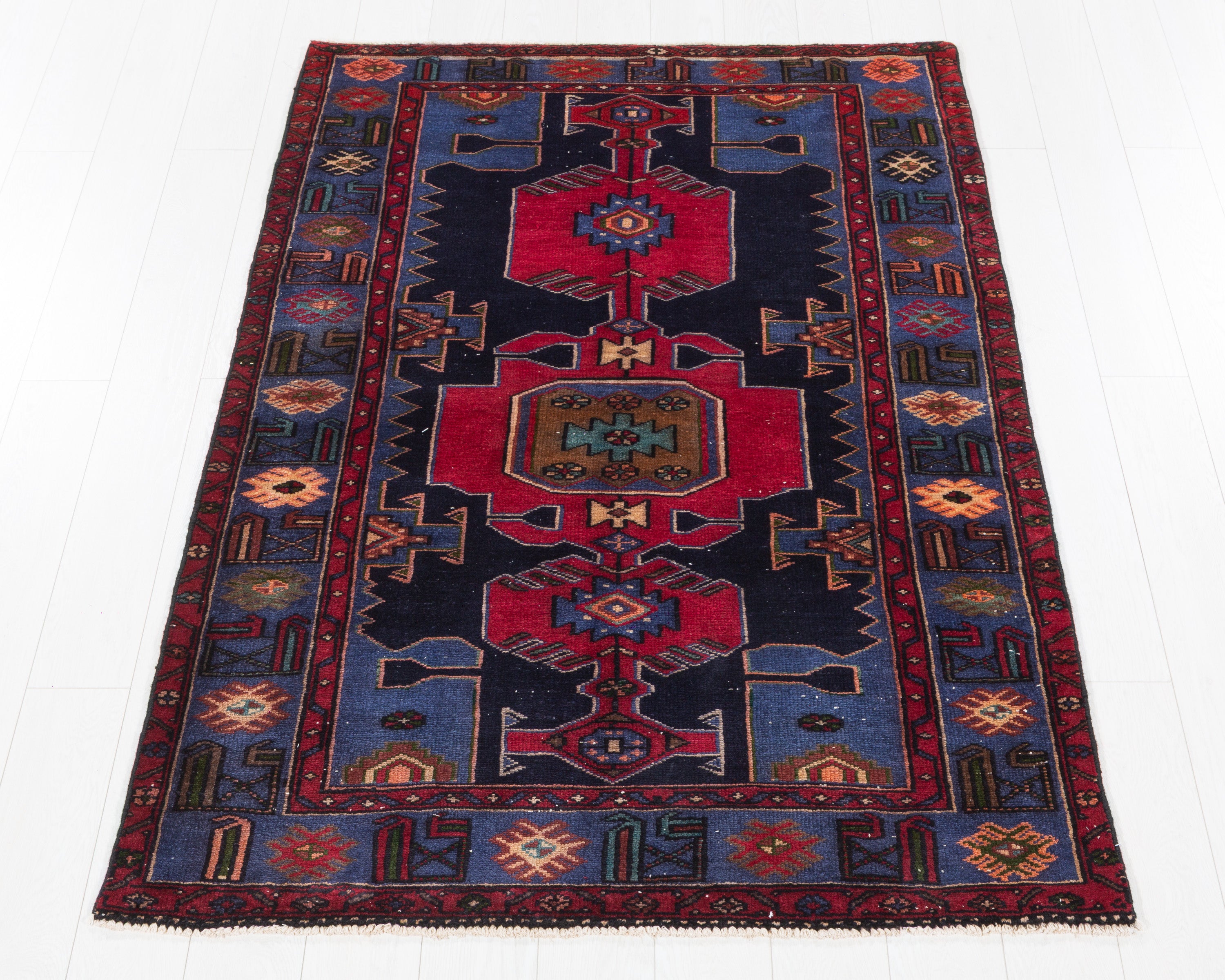 Collectible Vintage Tarom Deep Navy Blue, Pinkish-Red hand-knotted wool rug, SKU 5662